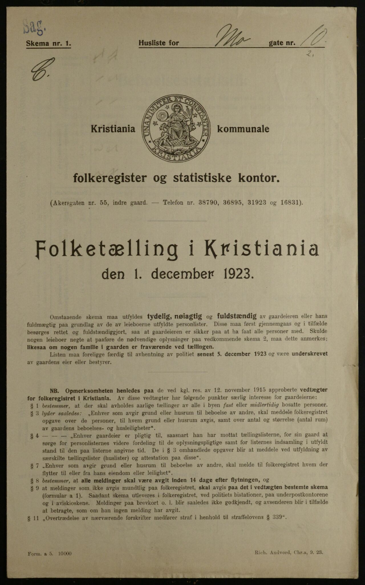 OBA, Kommunal folketelling 1.12.1923 for Kristiania, 1923, s. 72353