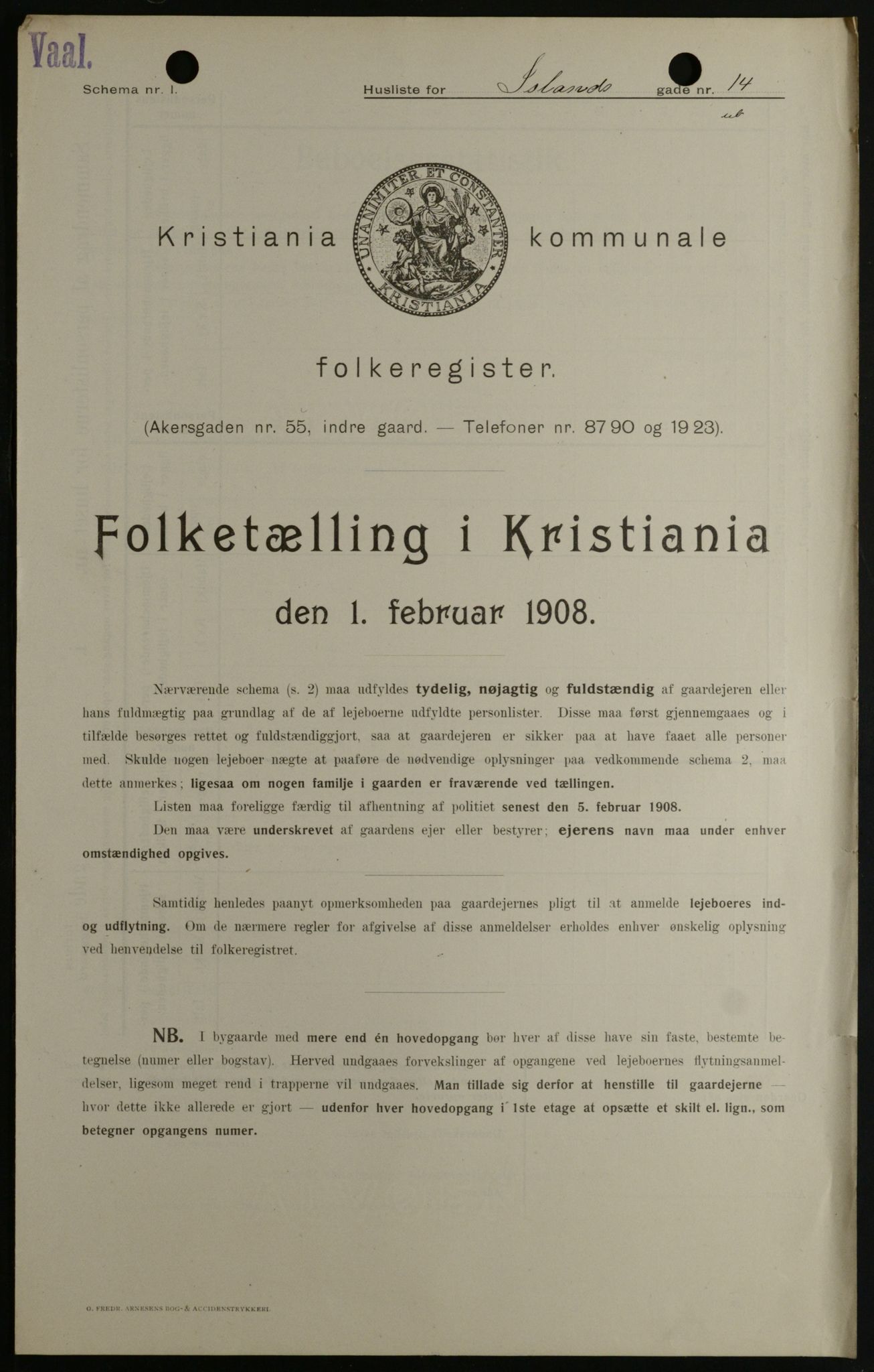 OBA, Kommunal folketelling 1.2.1908 for Kristiania kjøpstad, 1908, s. 40114