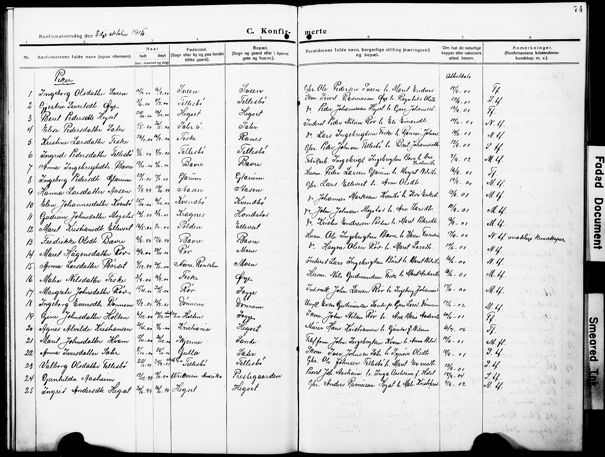 Ministerialprotokoller, klokkerbøker og fødselsregistre - Møre og Romsdal, SAT/A-1454/596/L1059: Klokkerbok nr. 596C02, 1908-1922, s. 74