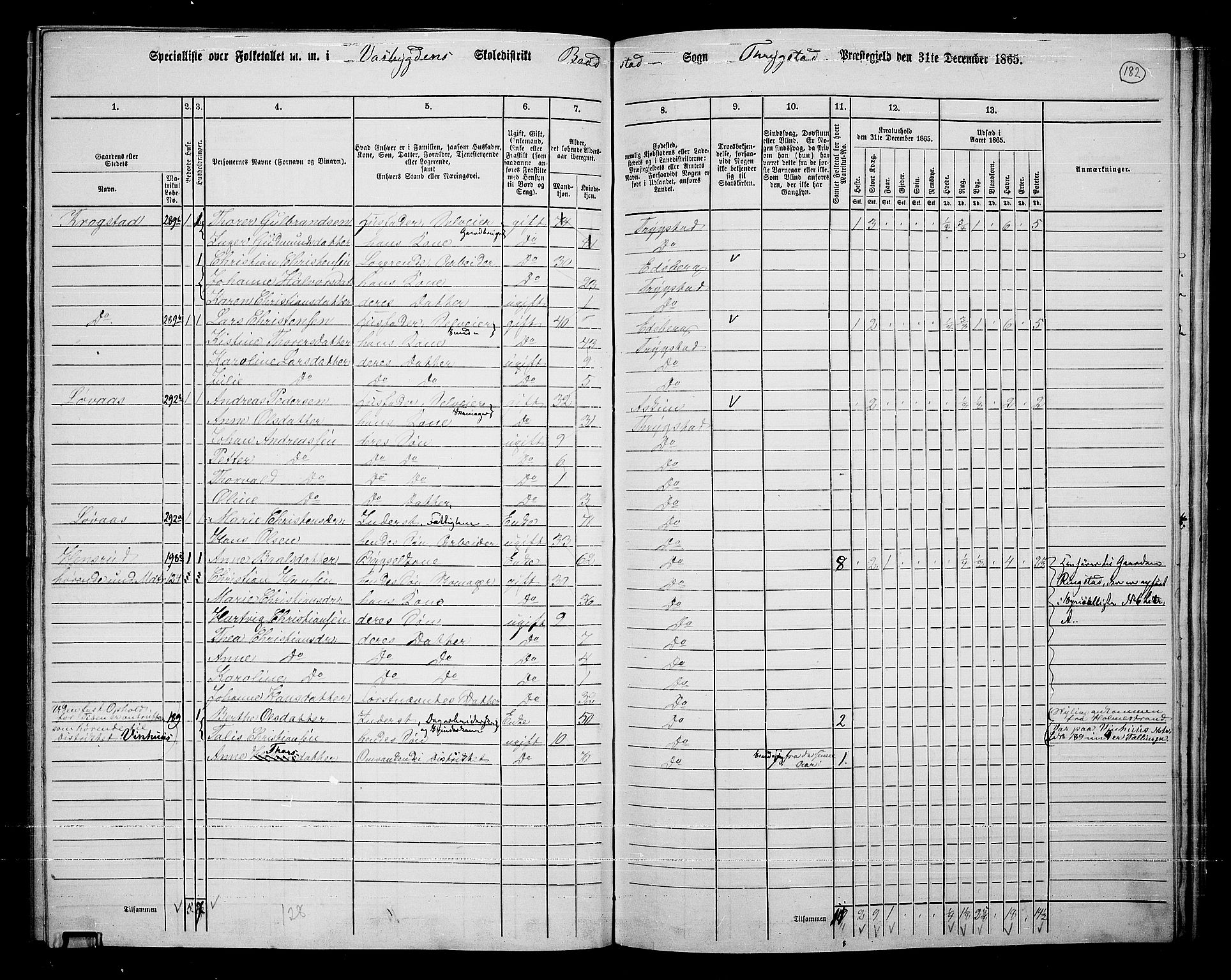 RA, Folketelling 1865 for 0122P Trøgstad prestegjeld, 1865, s. 162