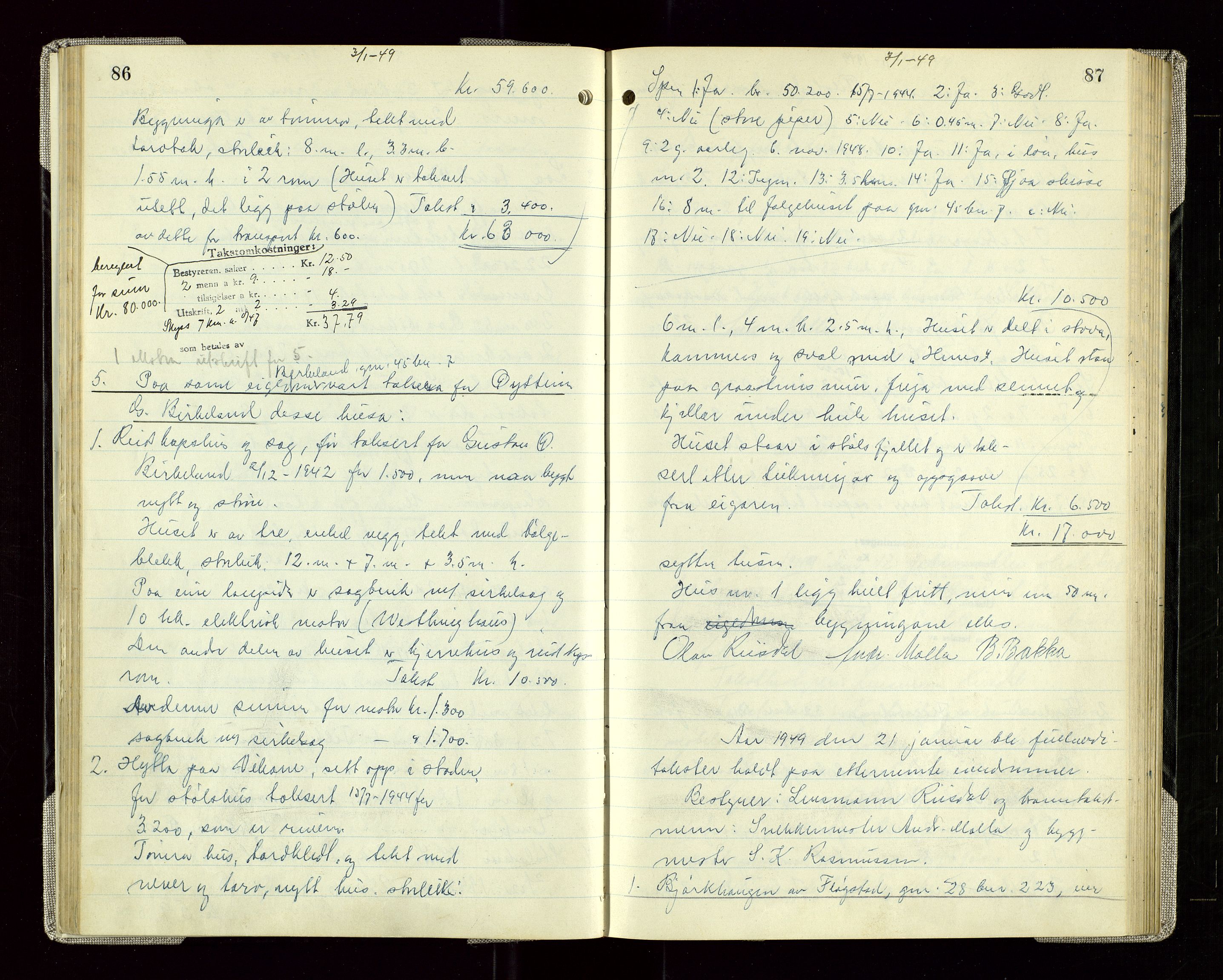 Sauda lensmannskontor, AV/SAST-A-100177/Goa/L0005: "Branntakstprotokoll for Sauda lensmannsdistrikt", 1946-1955, s. 86-87