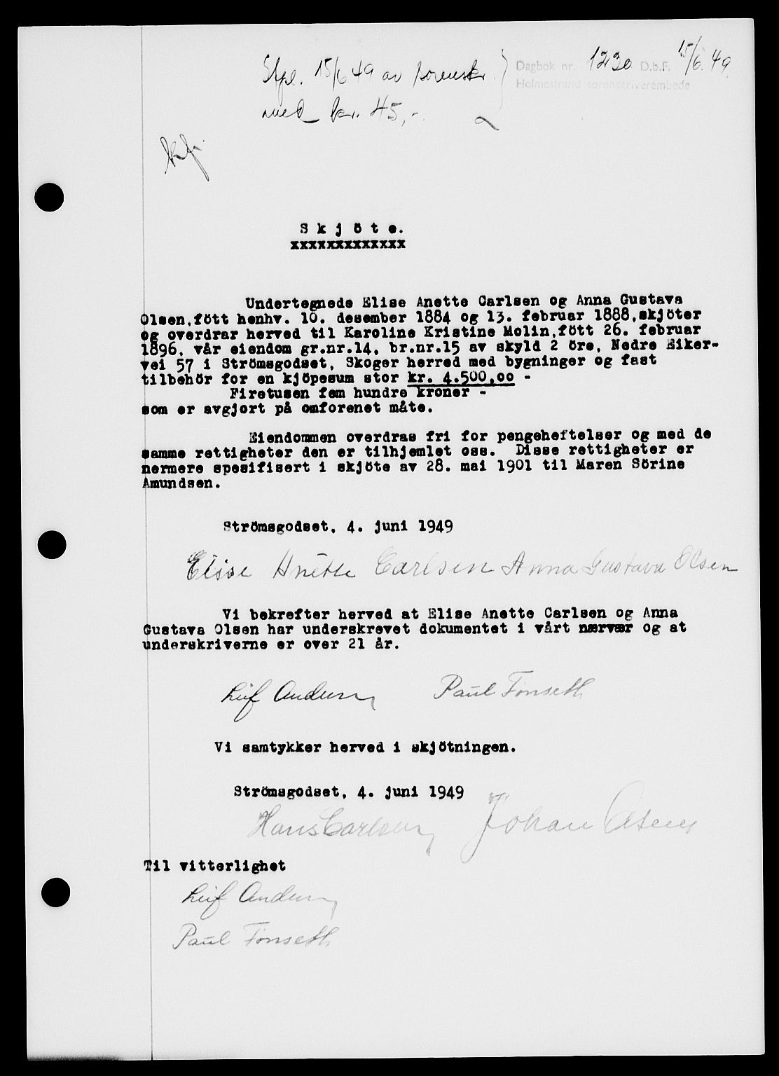 Holmestrand sorenskriveri, SAKO/A-67/G/Ga/Gaa/L0066: Pantebok nr. A-66, 1949-1949, Dagboknr: 1230/1949