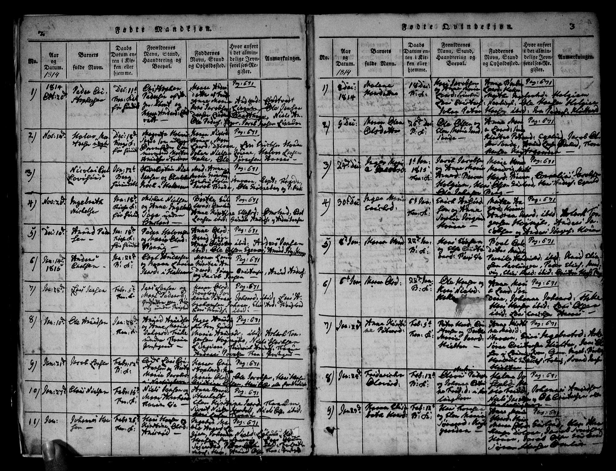 Brunlanes kirkebøker, AV/SAKO-A-342/G/Ga/L0001: Klokkerbok nr. I 1, 1814-1834, s. 2-3