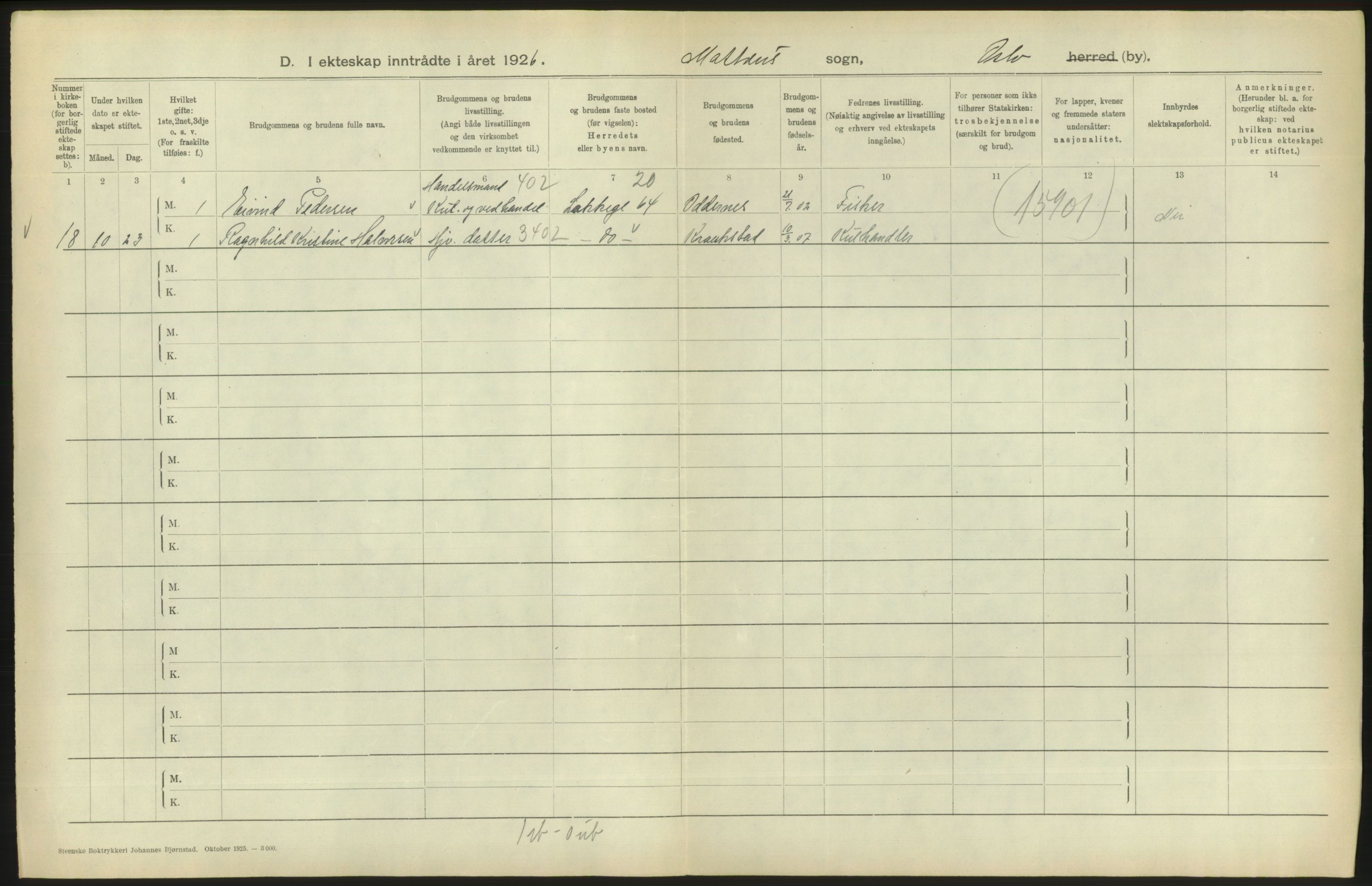 Statistisk sentralbyrå, Sosiodemografiske emner, Befolkning, AV/RA-S-2228/D/Df/Dfc/Dfcf/L0008: Oslo: Gifte, 1926, s. 810