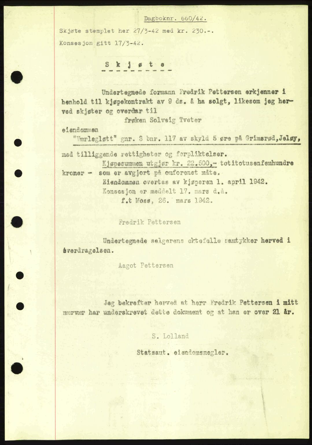 Moss sorenskriveri, SAO/A-10168: Pantebok nr. A9, 1941-1942, Dagboknr: 660/1942