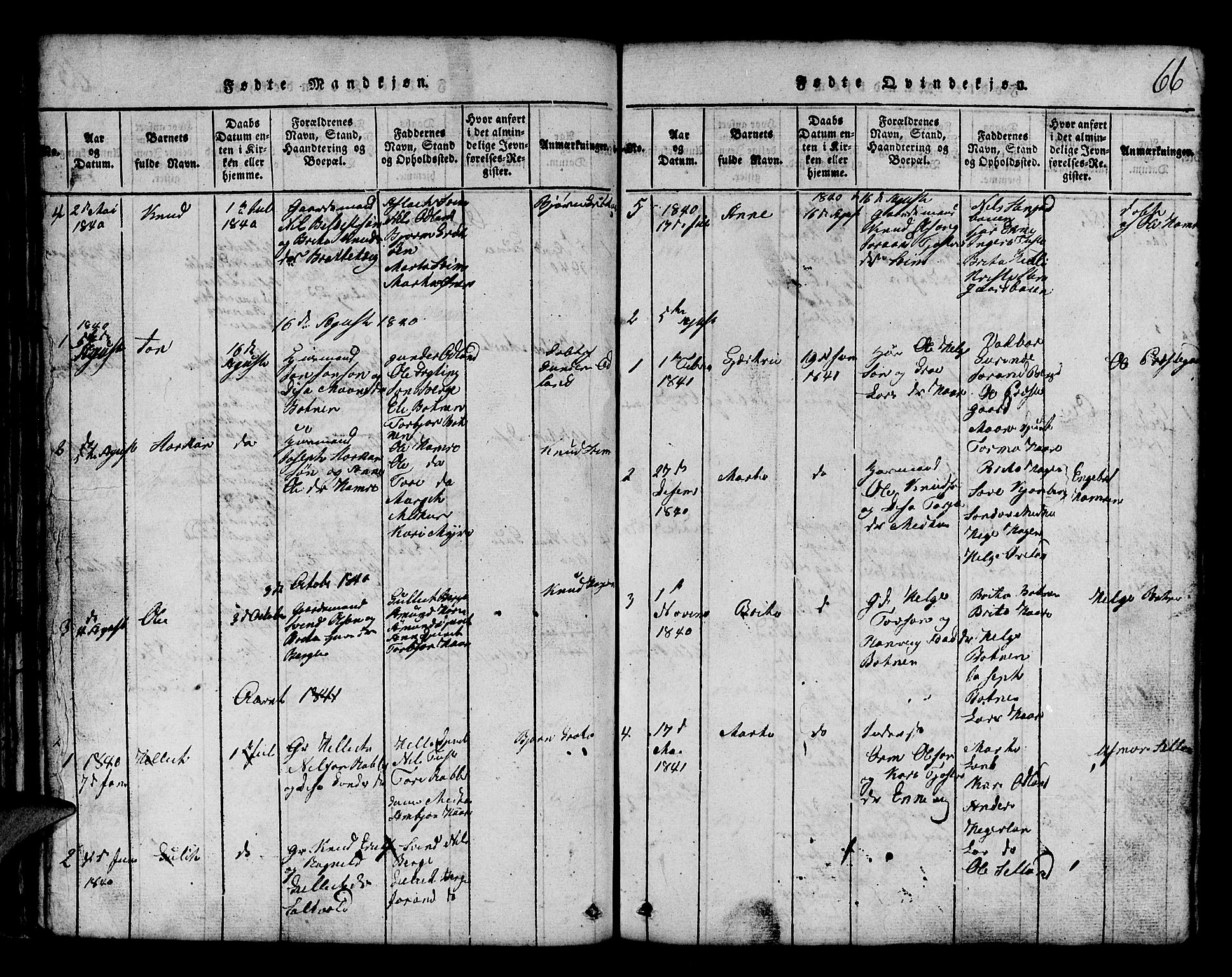 Røldal sokneprestembete, AV/SAB-A-100247: Klokkerbok nr. A 1, 1817-1860, s. 66