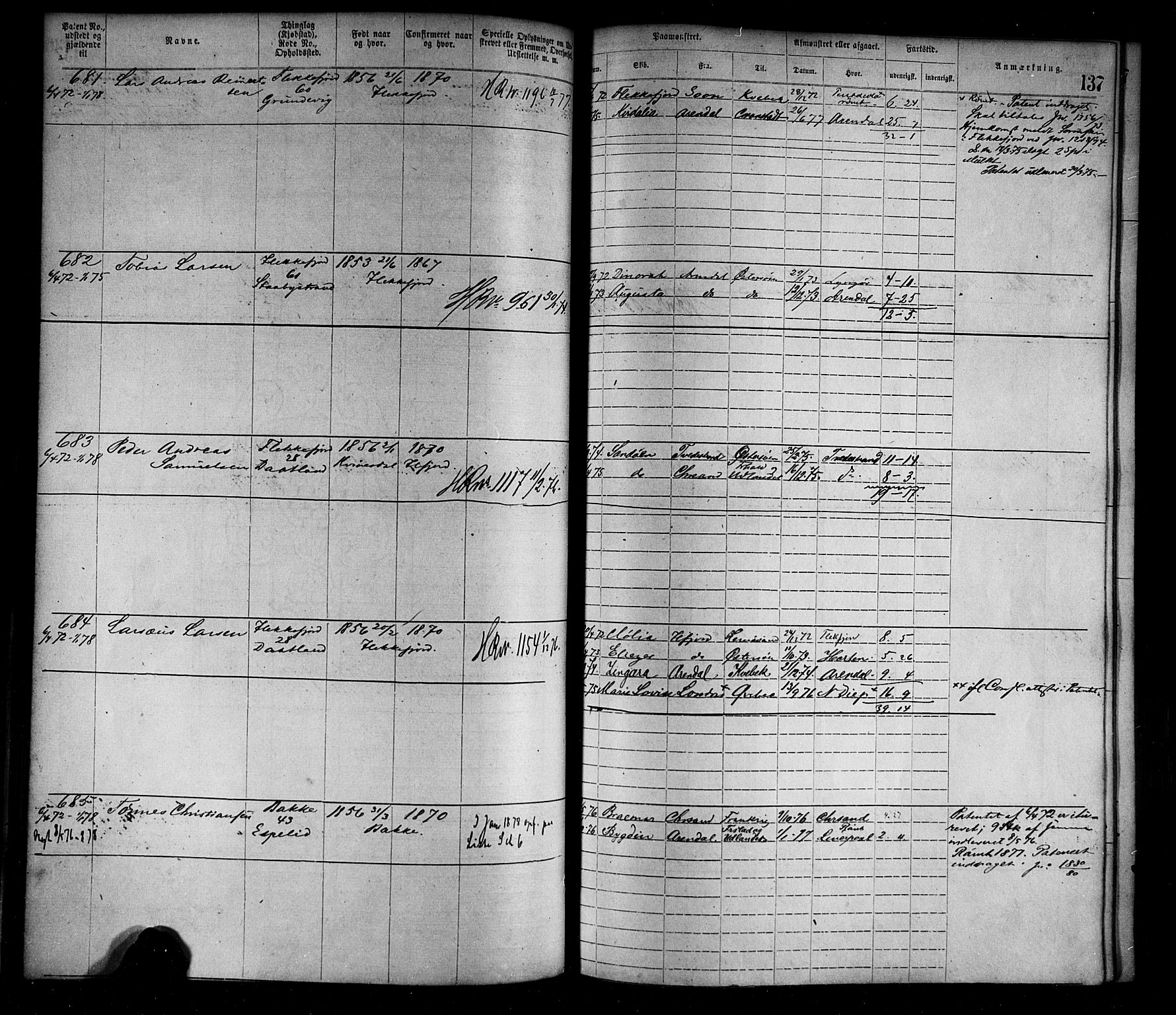 Flekkefjord mønstringskrets, AV/SAK-2031-0018/F/Fa/L0002: Annotasjonsrulle nr 1-1920 med register, N-2, 1870-1891, s. 161