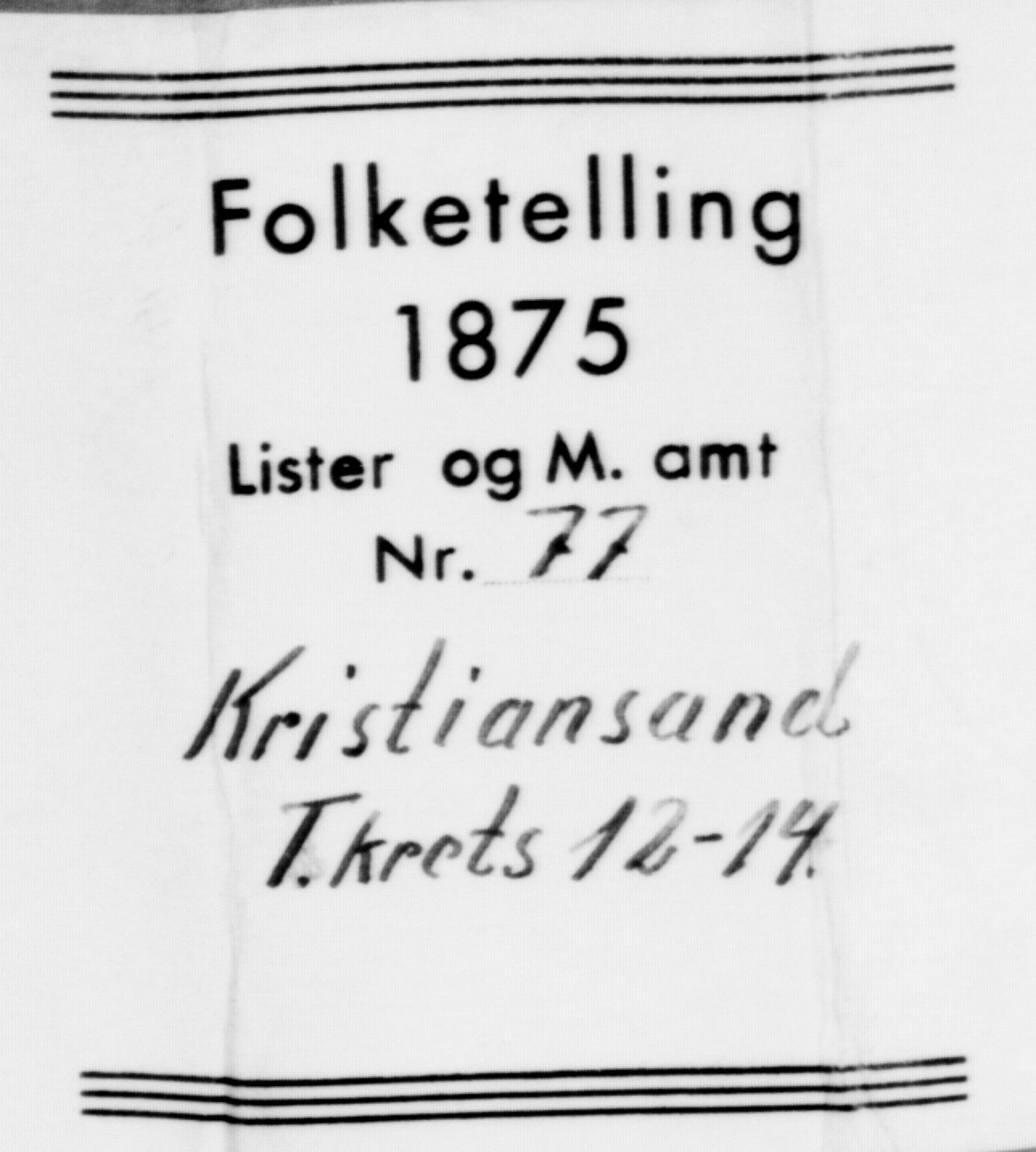 SAK, Folketelling 1875 for 1001P Kristiansand prestegjeld, 1875, s. 1926