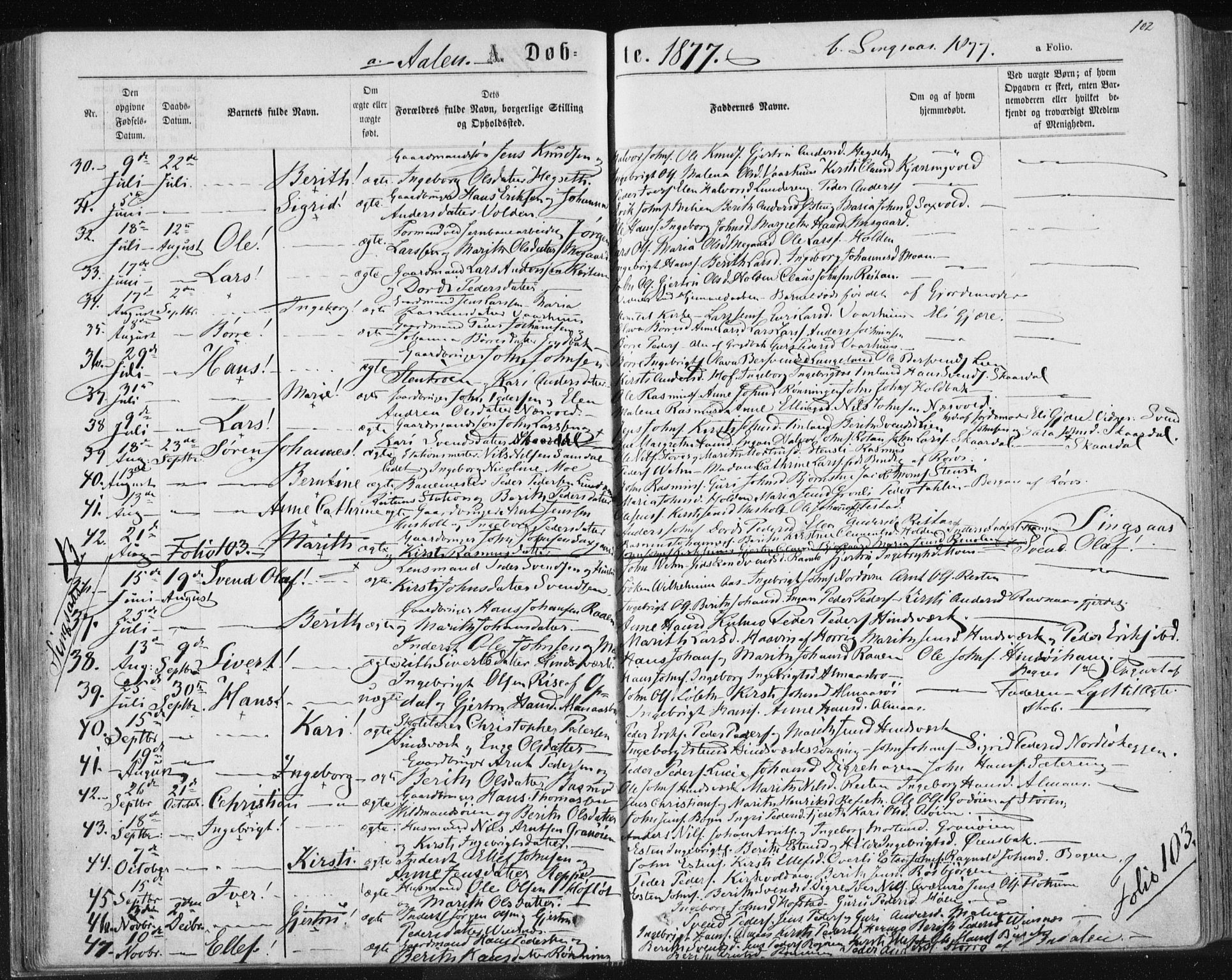 Ministerialprotokoller, klokkerbøker og fødselsregistre - Sør-Trøndelag, AV/SAT-A-1456/685/L0970: Ministerialbok nr. 685A08 /2, 1870-1878, s. 102