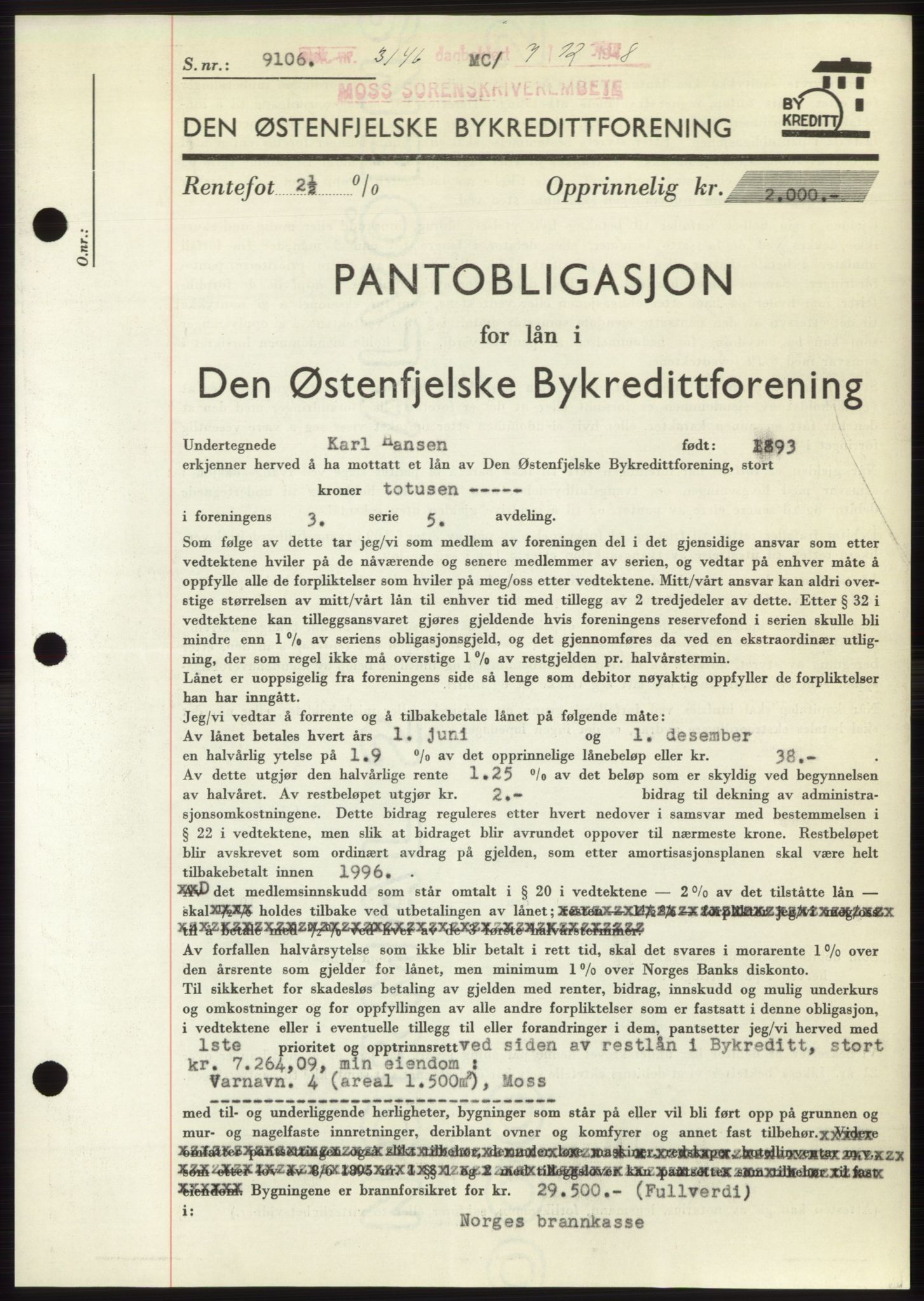 Moss sorenskriveri, AV/SAO-A-10168: Pantebok nr. B20, 1948-1948, Dagboknr: 3146/1948