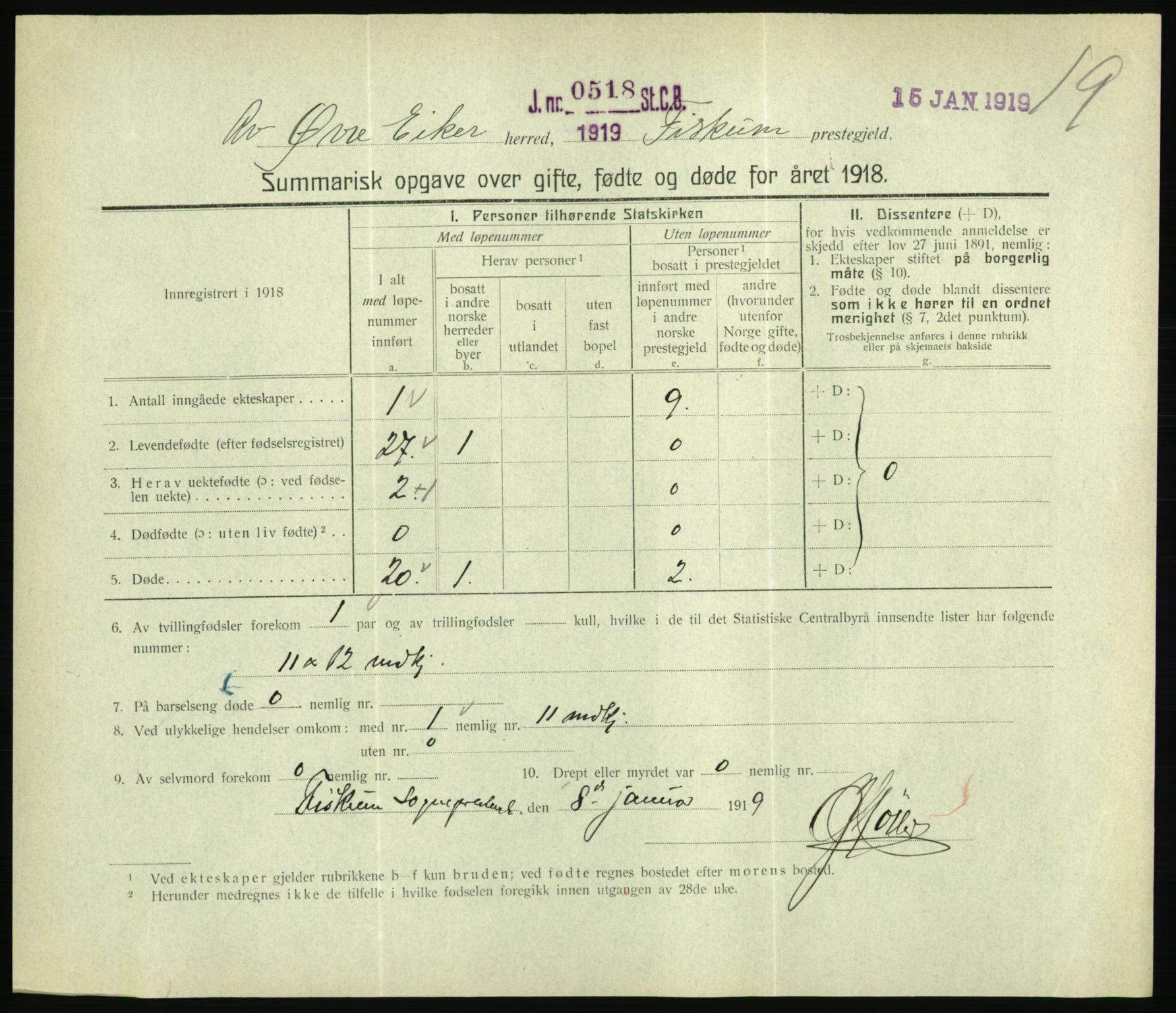 Statistisk sentralbyrå, Sosiodemografiske emner, Befolkning, RA/S-2228/D/Df/Dfb/Dfbh/L0059: Summariske oppgaver over gifte, fødte og døde for hele landet., 1918, s. 433