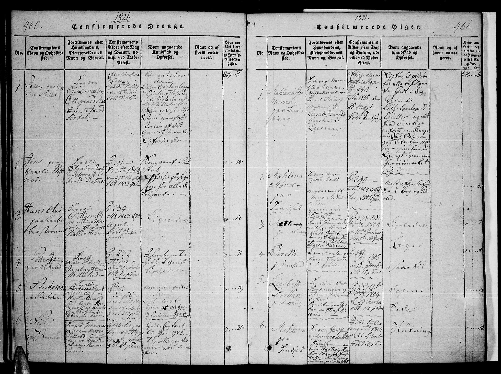 Ministerialprotokoller, klokkerbøker og fødselsregistre - Nordland, SAT/A-1459/859/L0842: Ministerialbok nr. 859A02, 1821-1839, s. 460-461