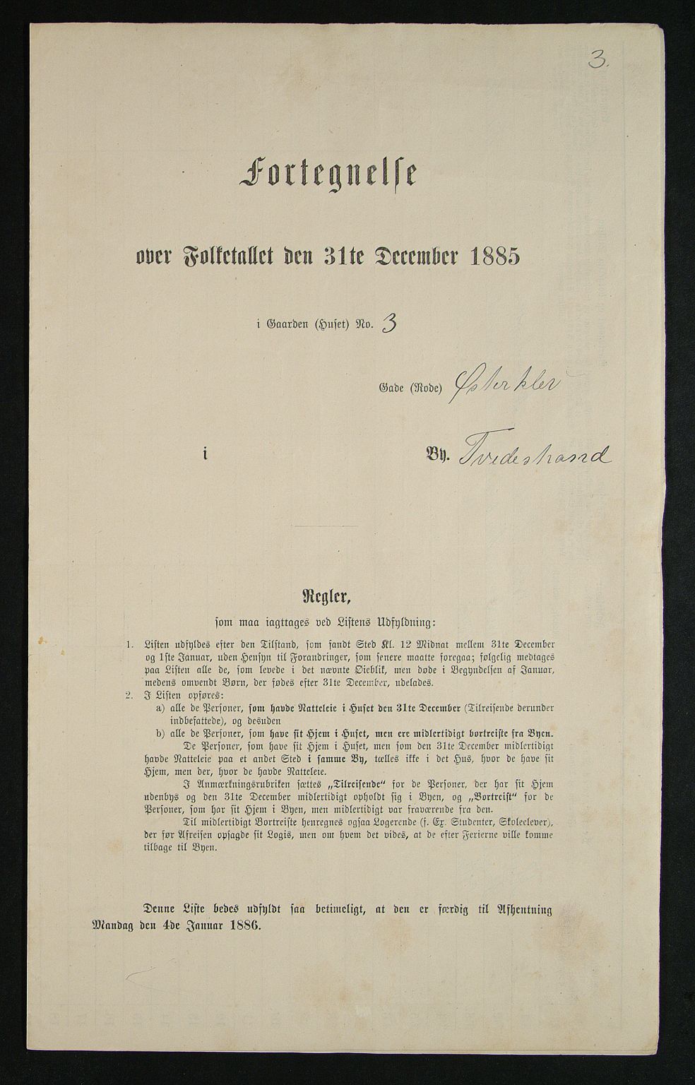 SAK, Folketelling 1885 for 0902 Tvedestrand ladested, 1885, s. 3