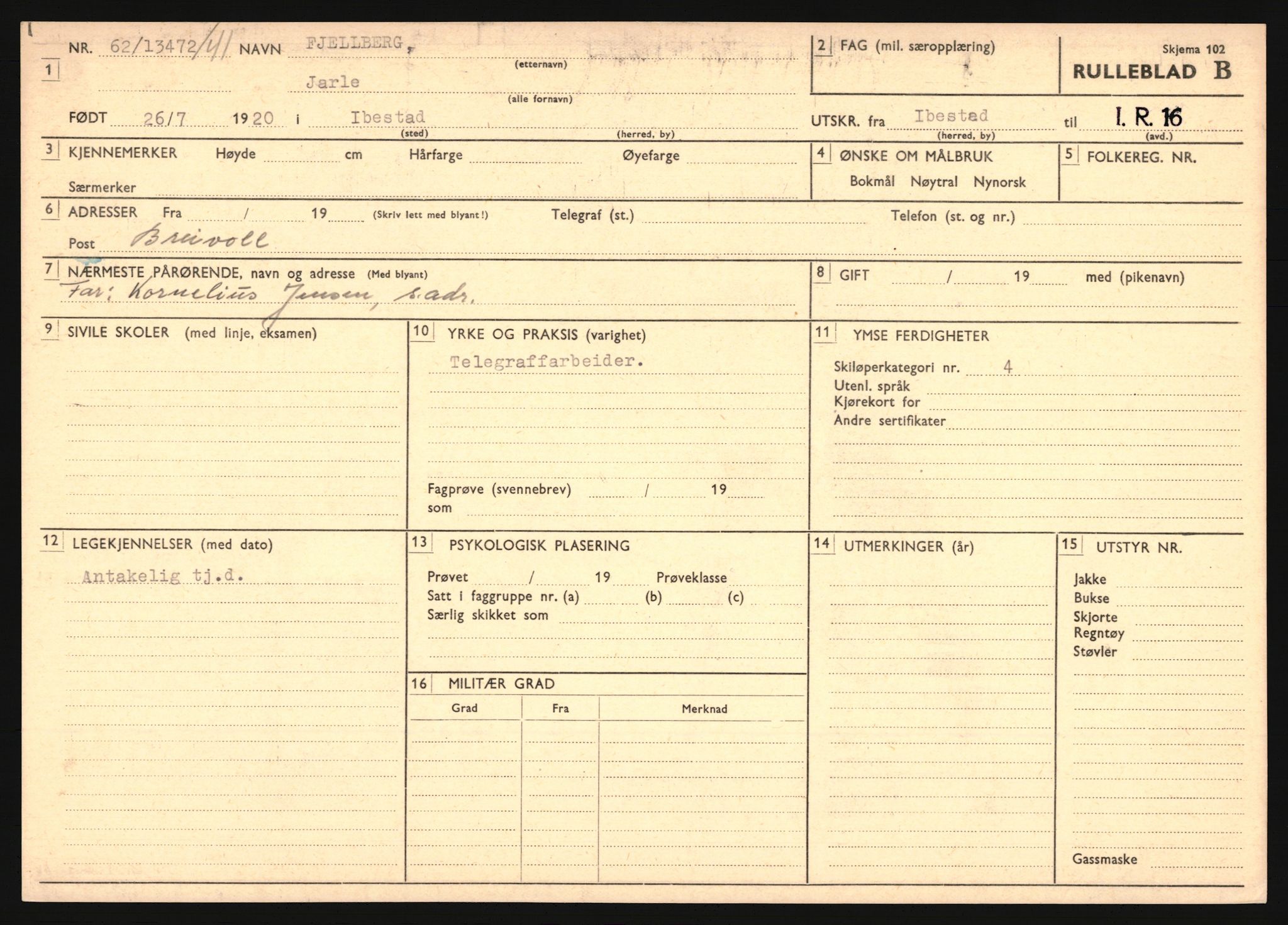 Forsvaret, Troms infanteriregiment nr. 16, AV/RA-RAFA-3146/P/Pa/L0024/0002: Rulleblad / Rulleblad for regimentets menige mannskaper, årsklasse 1941, 1941, s. 62