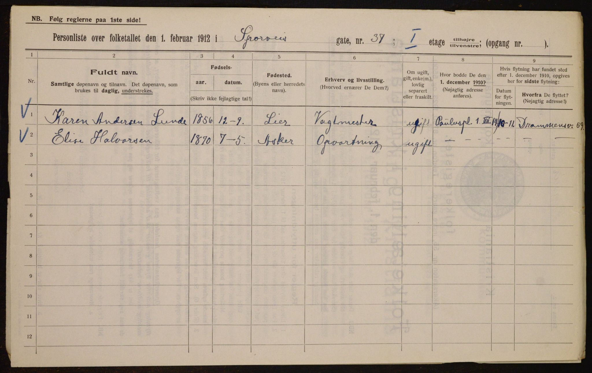 OBA, Kommunal folketelling 1.2.1912 for Kristiania, 1912, s. 100906