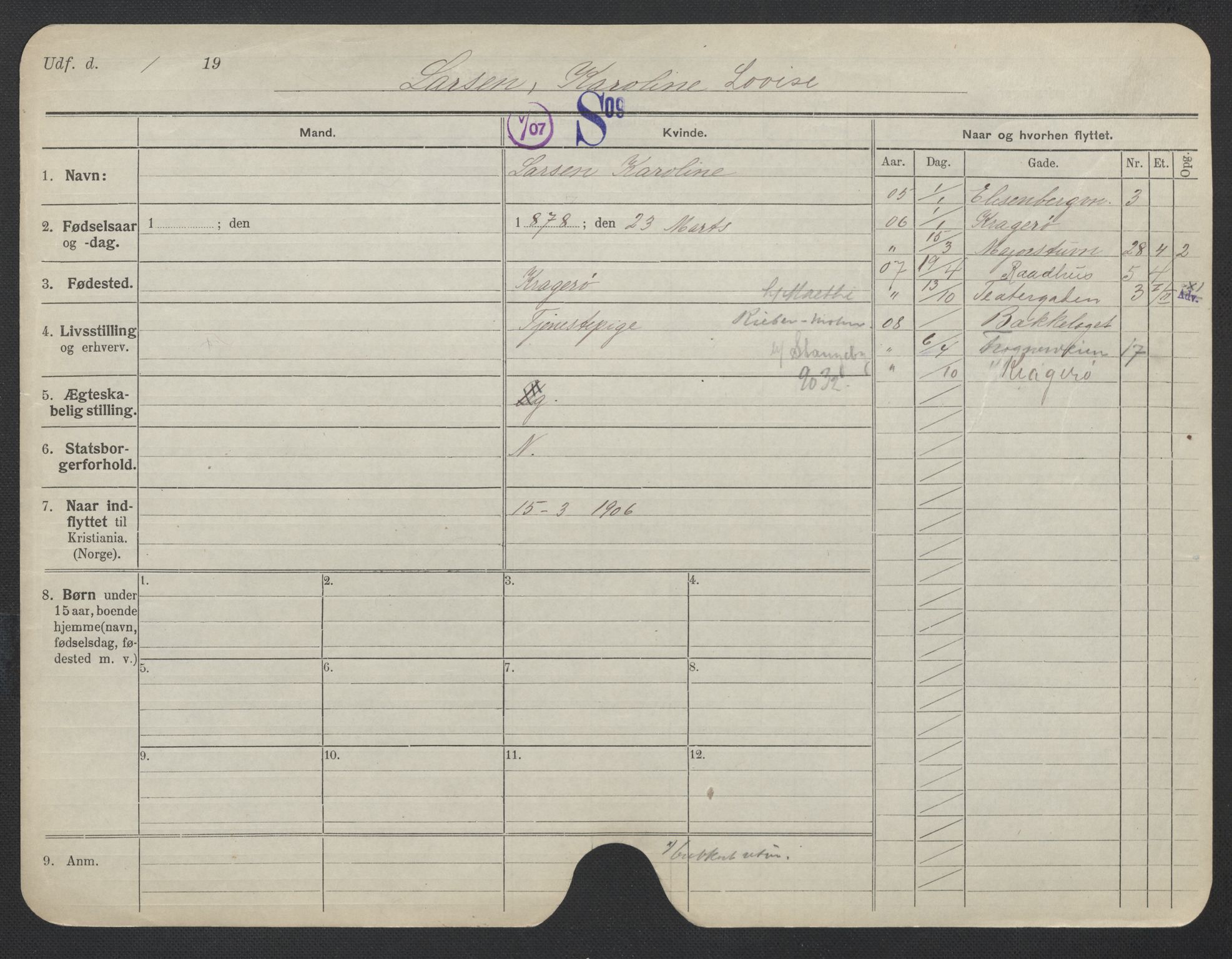 Oslo folkeregister, Registerkort, AV/SAO-A-11715/F/Fa/Fac/L0019: Kvinner, 1906-1914, s. 1000a