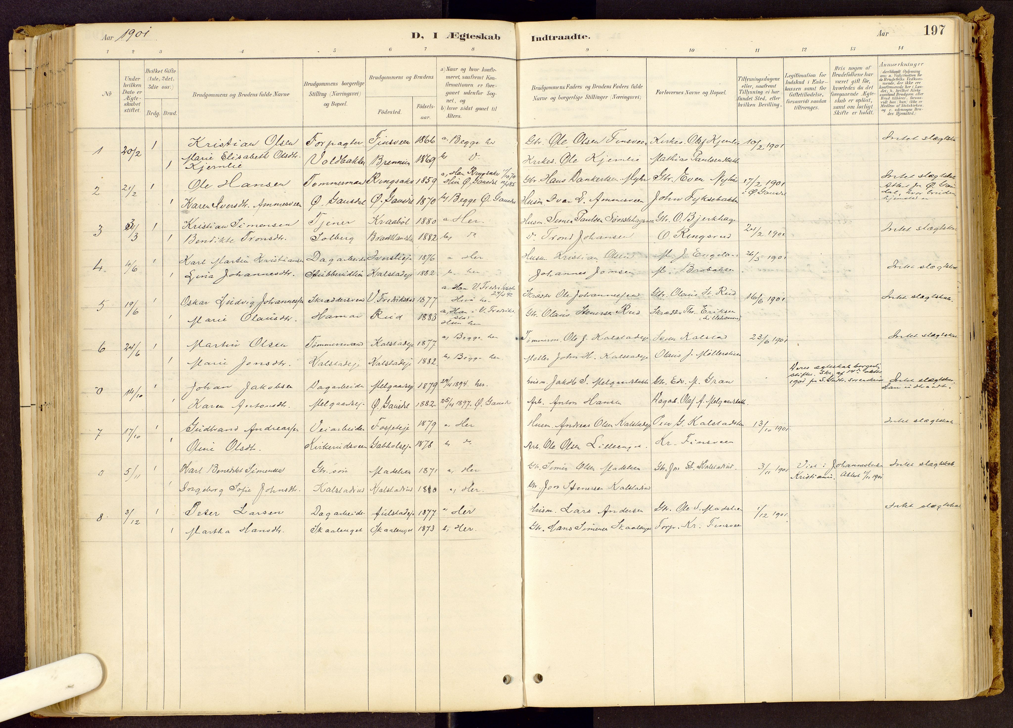 Vestre Gausdal prestekontor, AV/SAH-PREST-094/H/Ha/Haa/L0001: Ministerialbok nr. 1, 1887-1914, s. 197