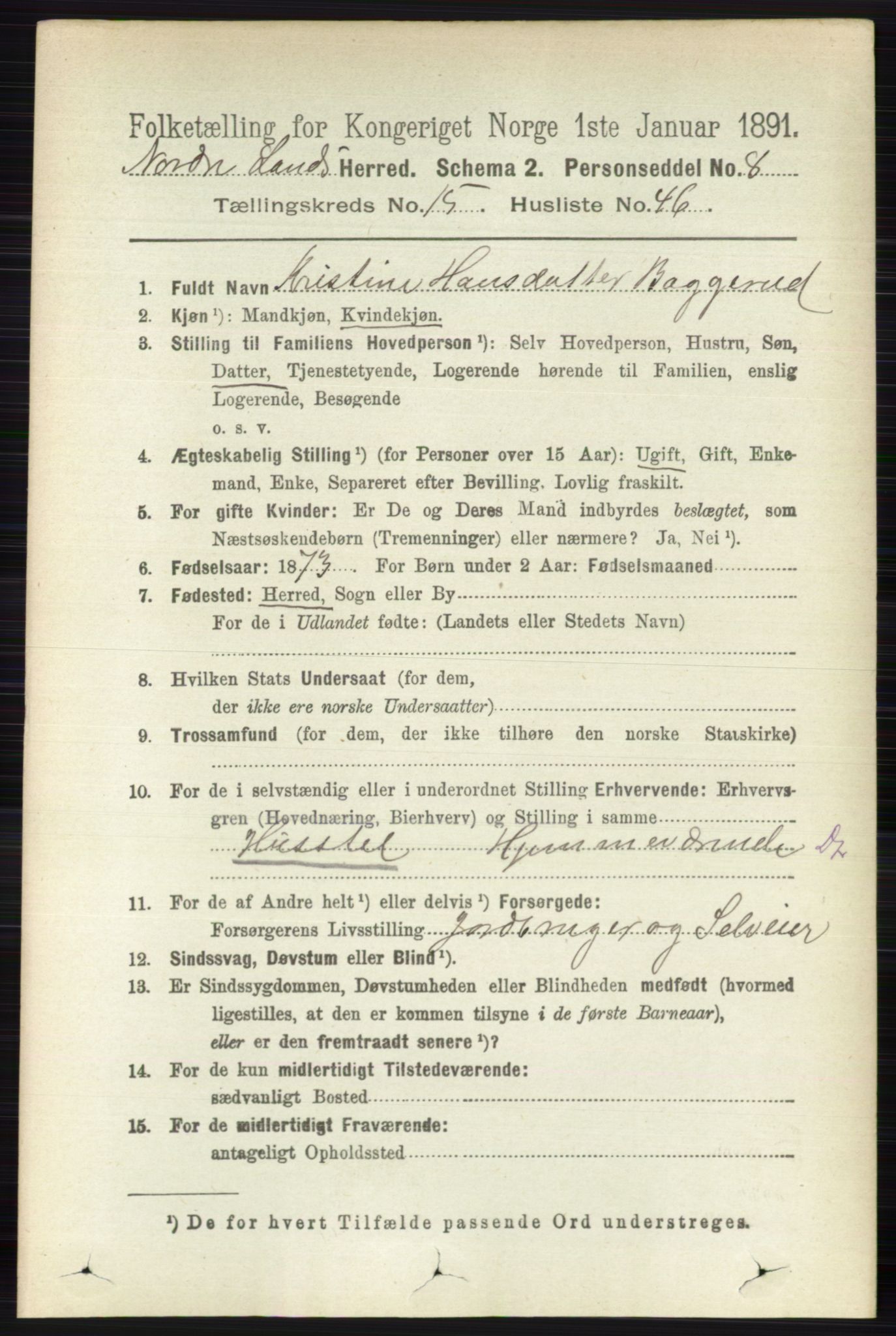 RA, Folketelling 1891 for 0538 Nordre Land herred, 1891, s. 4042