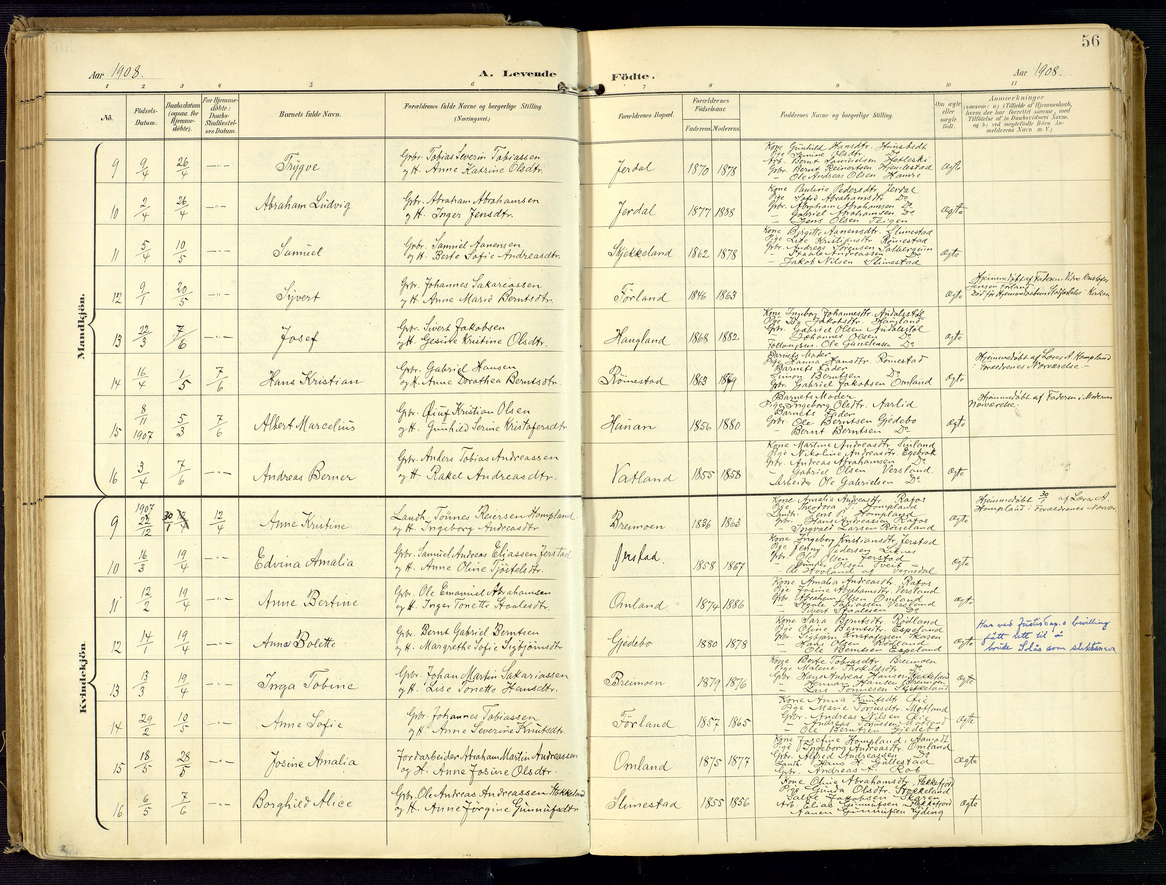 Kvinesdal sokneprestkontor, AV/SAK-1111-0026/F/Fa/Fab/L0009: Ministerialbok nr. A 9, 1898-1915, s. 56