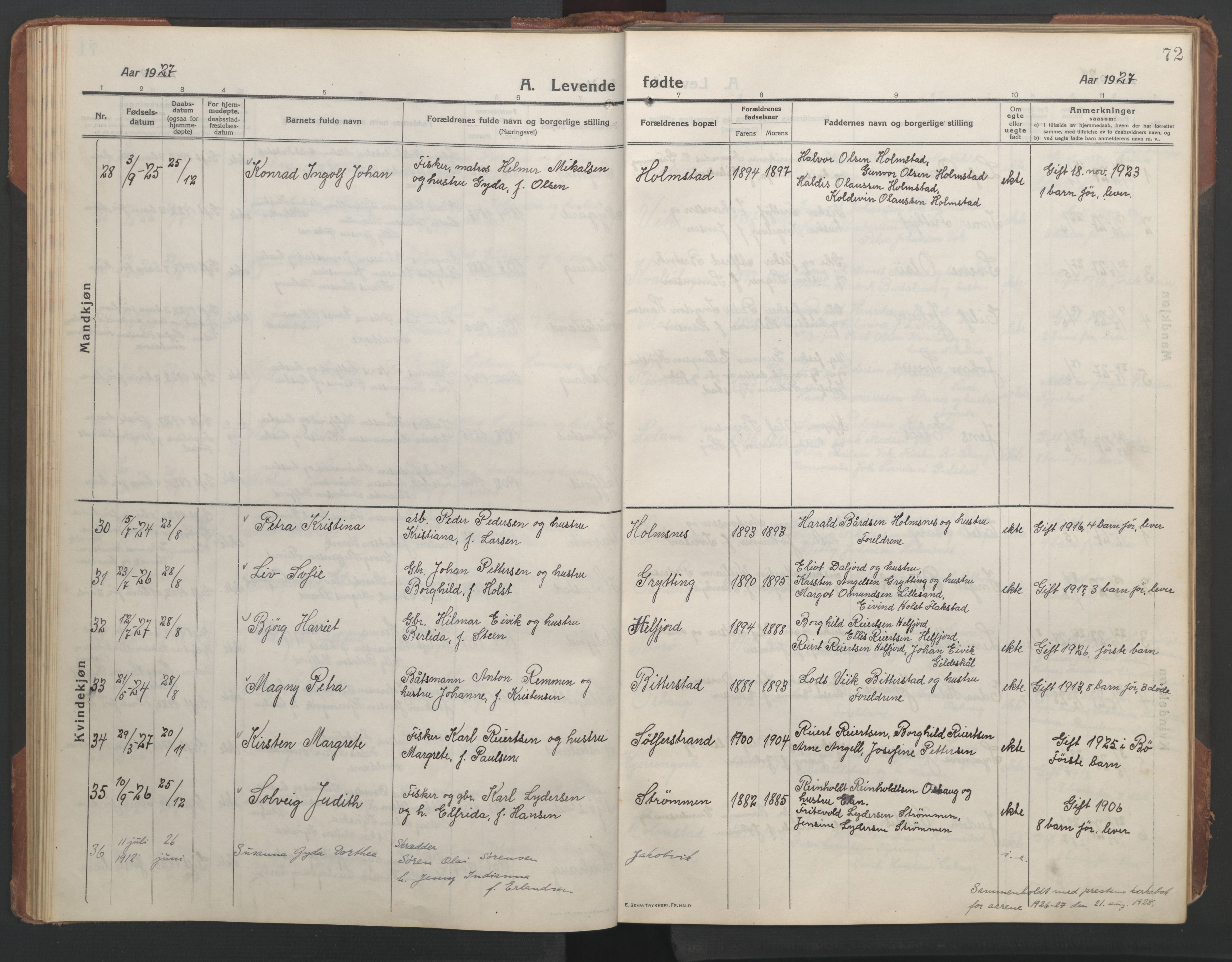 Ministerialprotokoller, klokkerbøker og fødselsregistre - Nordland, AV/SAT-A-1459/890/L1291: Klokkerbok nr. 890C02, 1913-1954, s. 72