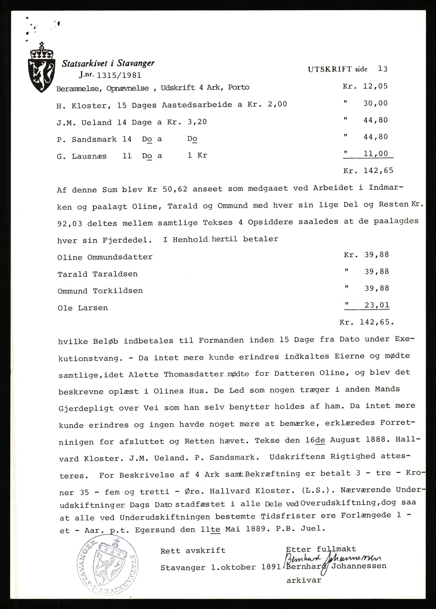 Statsarkivet i Stavanger, SAST/A-101971/03/Y/Yj/L0086: Avskrifter sortert etter gårdsnavn: Tau - Tjeltveit, 1750-1930, s. 197