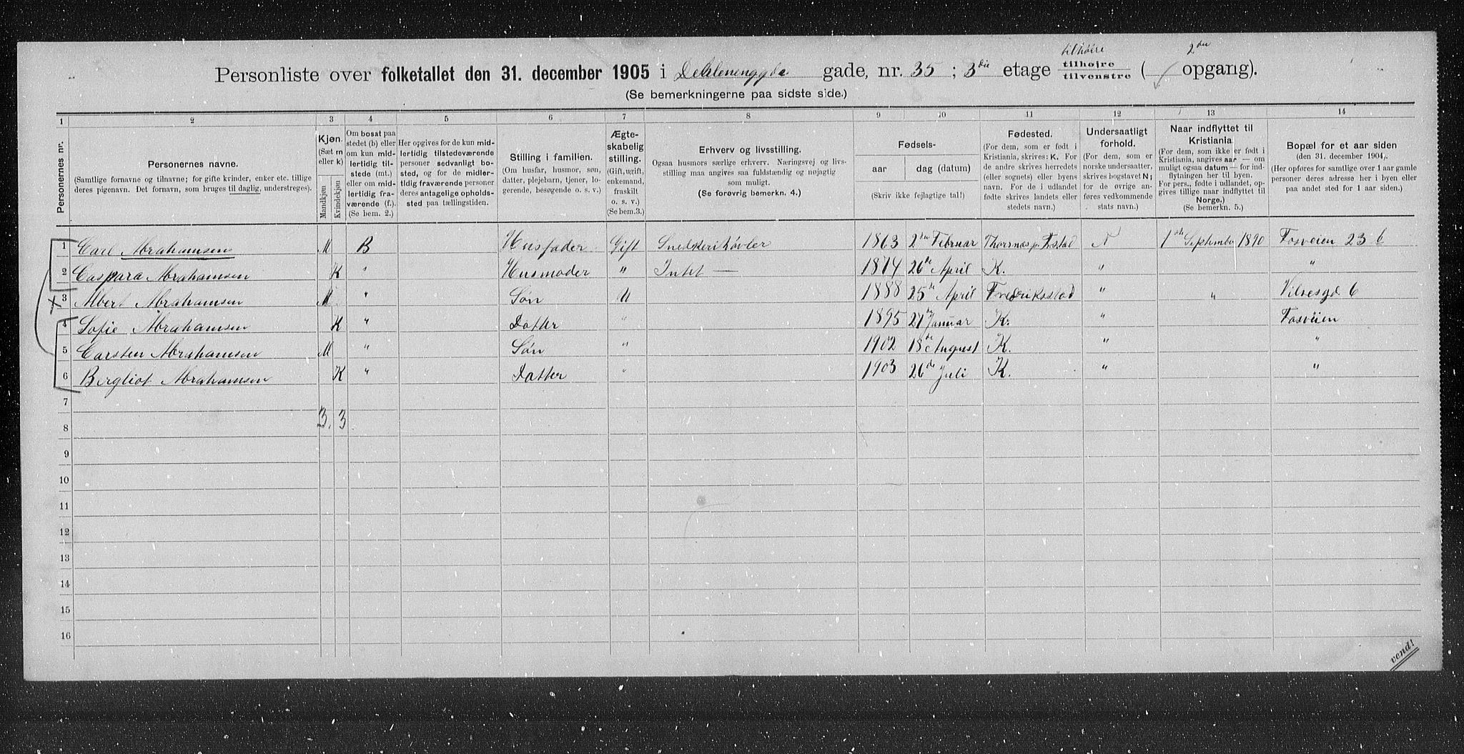 OBA, Kommunal folketelling 31.12.1905 for Kristiania kjøpstad, 1905, s. 9274