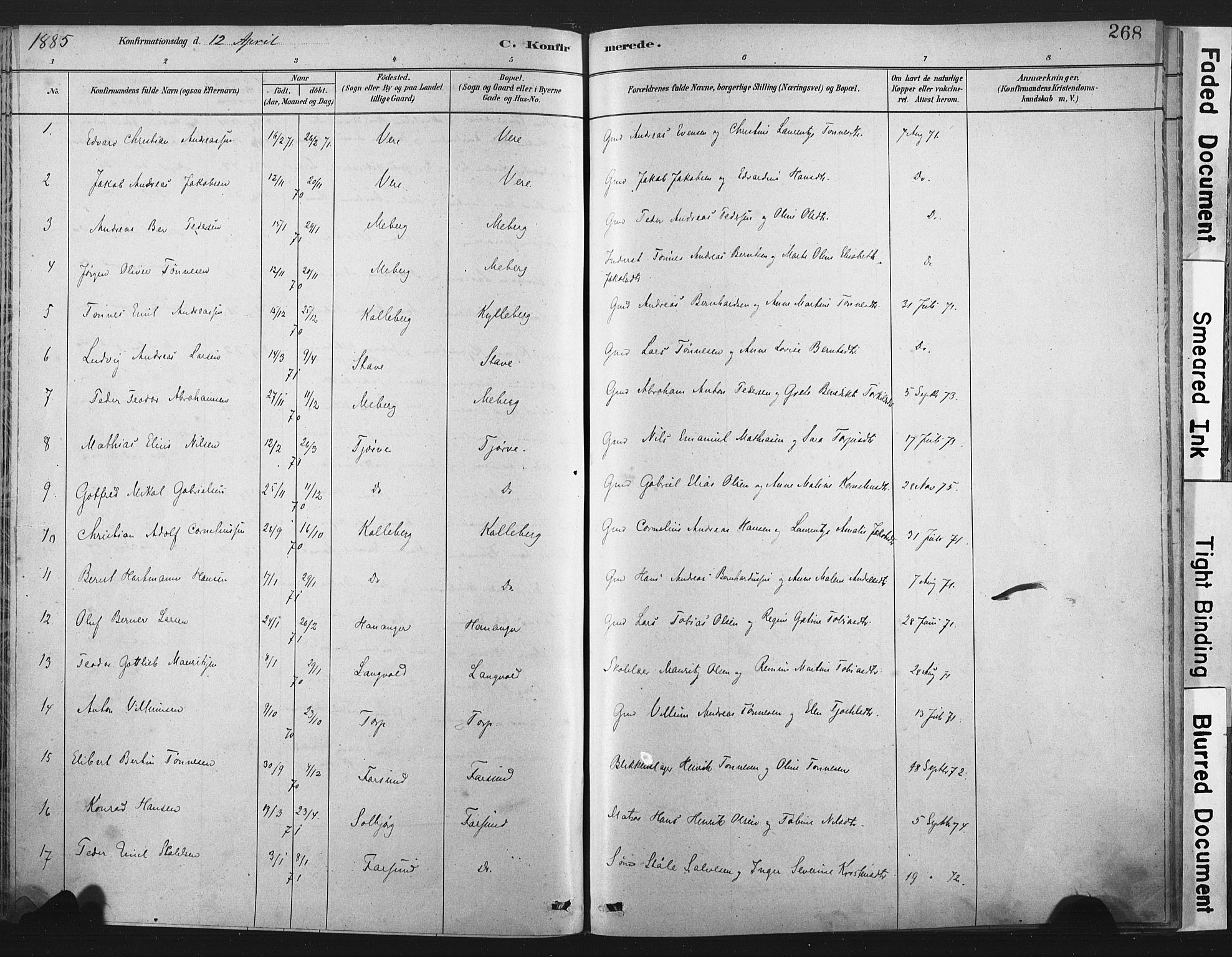 Lista sokneprestkontor, SAK/1111-0027/F/Fa/L0012: Ministerialbok nr. A 12, 1879-1903, s. 268