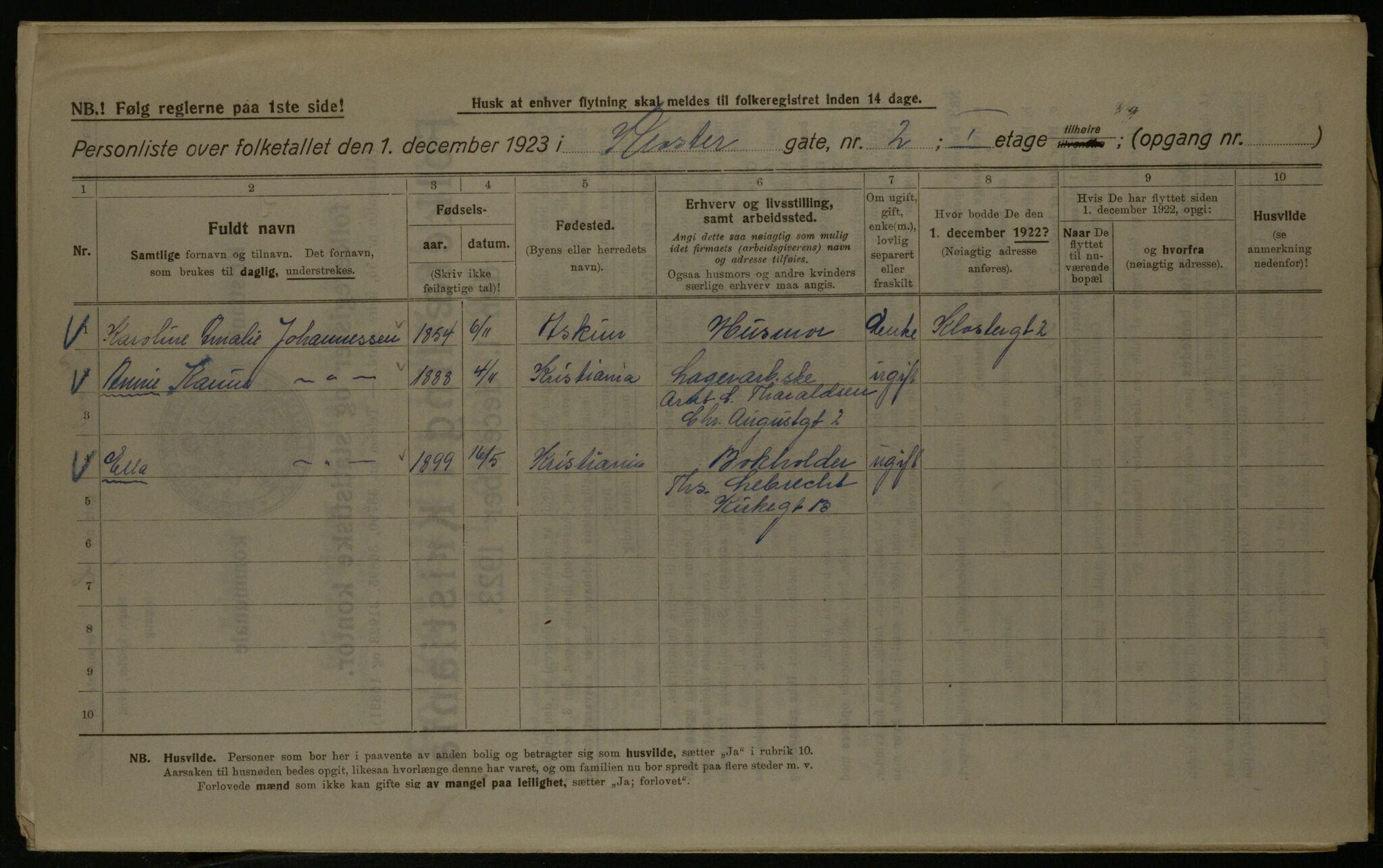 OBA, Kommunal folketelling 1.12.1923 for Kristiania, 1923, s. 58435