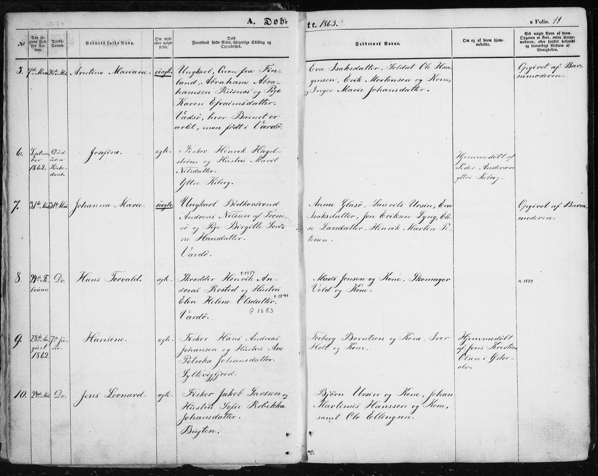 Vardø sokneprestkontor, AV/SATØ-S-1332/H/Ha/L0004kirke: Ministerialbok nr. 4, 1862-1871, s. 11