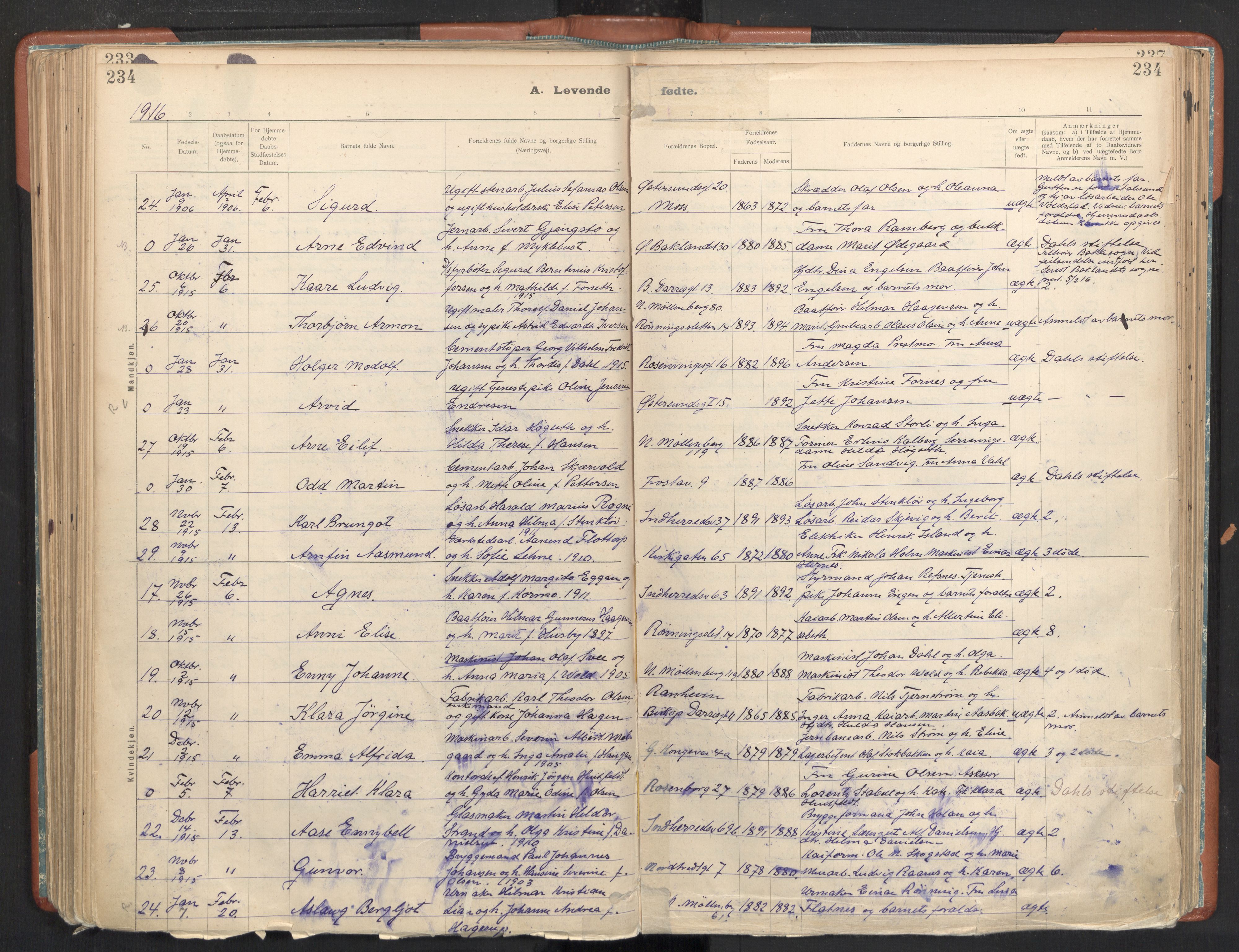 Ministerialprotokoller, klokkerbøker og fødselsregistre - Sør-Trøndelag, AV/SAT-A-1456/605/L0243: Ministerialbok nr. 605A05, 1908-1923, s. 234