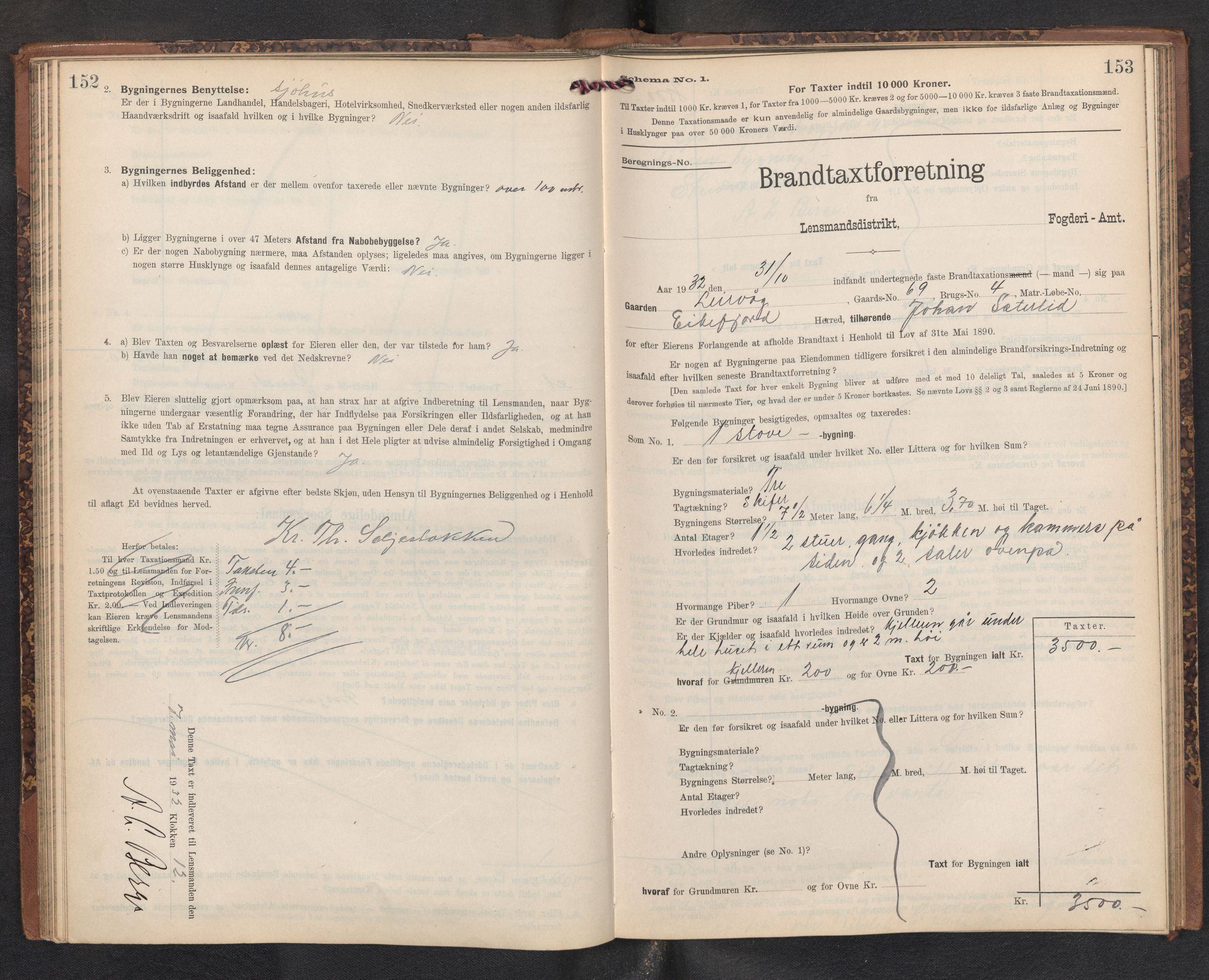 Lensmannen i Kinn, AV/SAB-A-28801/0012/L0005: Branntakstprotokoll, skjematakst, 1903-1938, s. 152-153