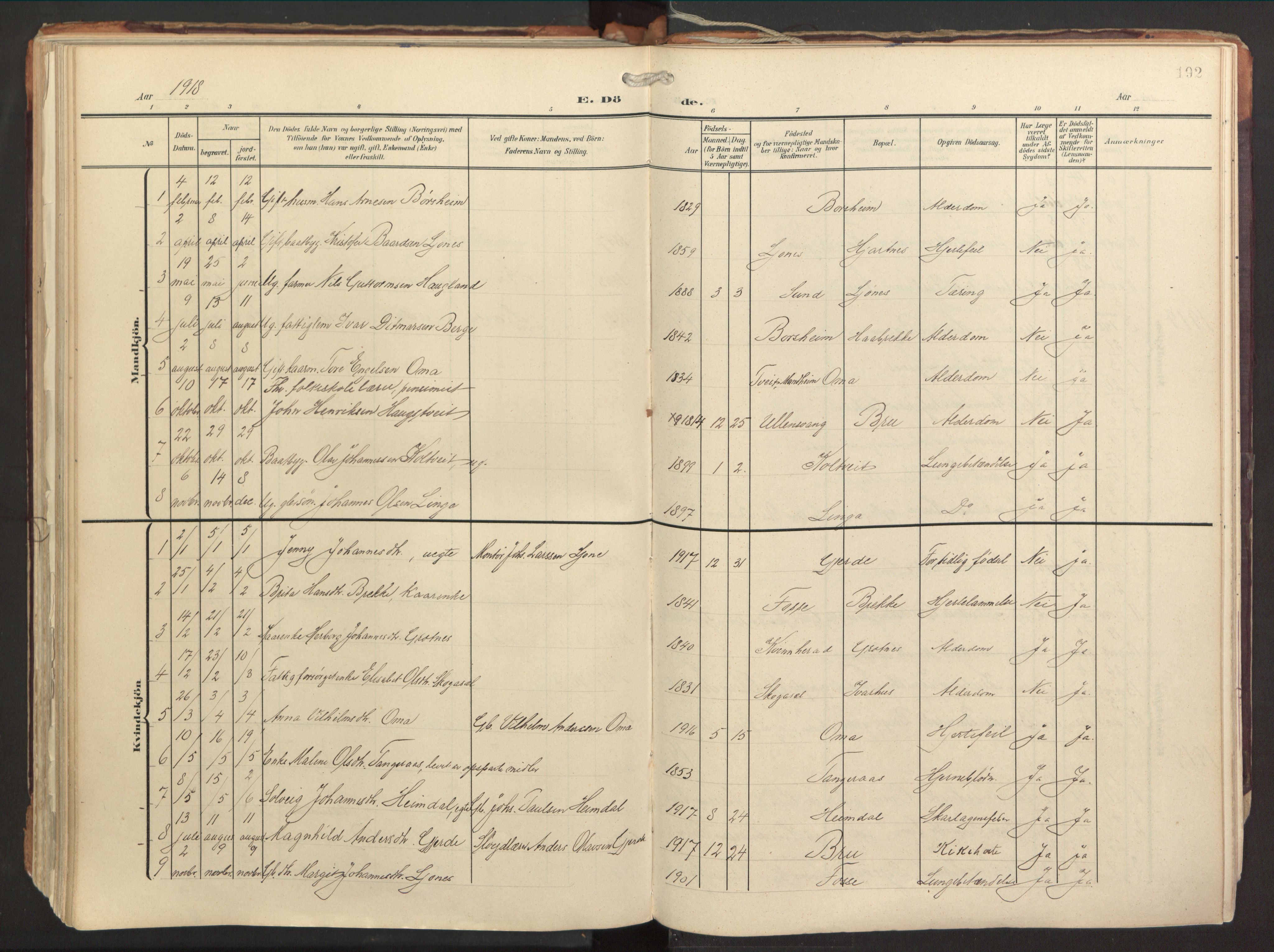 Strandebarm sokneprestembete, AV/SAB-A-78401/H/Haa: Ministerialbok nr. B 2, 1909-1941, s. 192