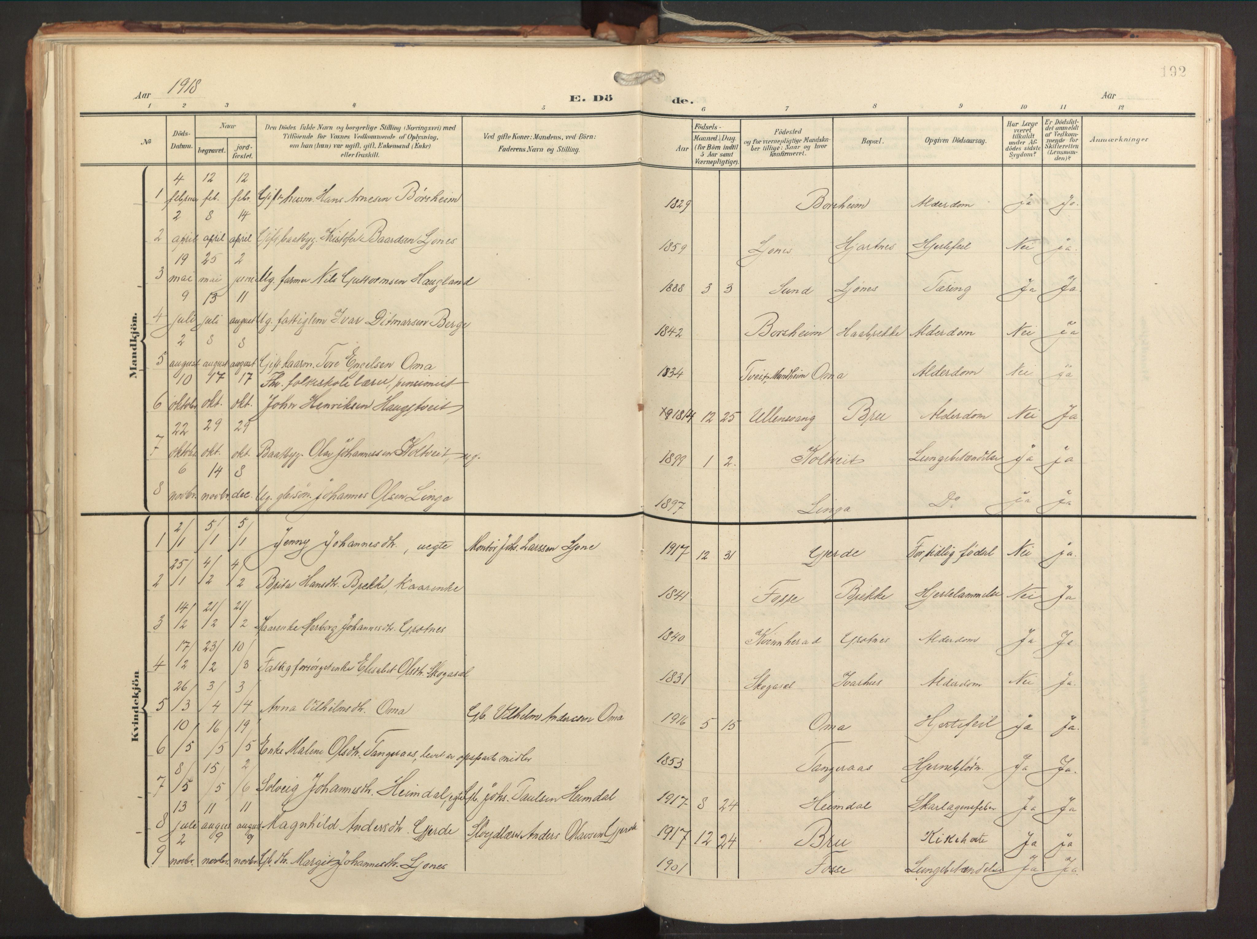 Strandebarm sokneprestembete, SAB/A-78401/H/Haa: Ministerialbok nr. B 2, 1909-1941, s. 192