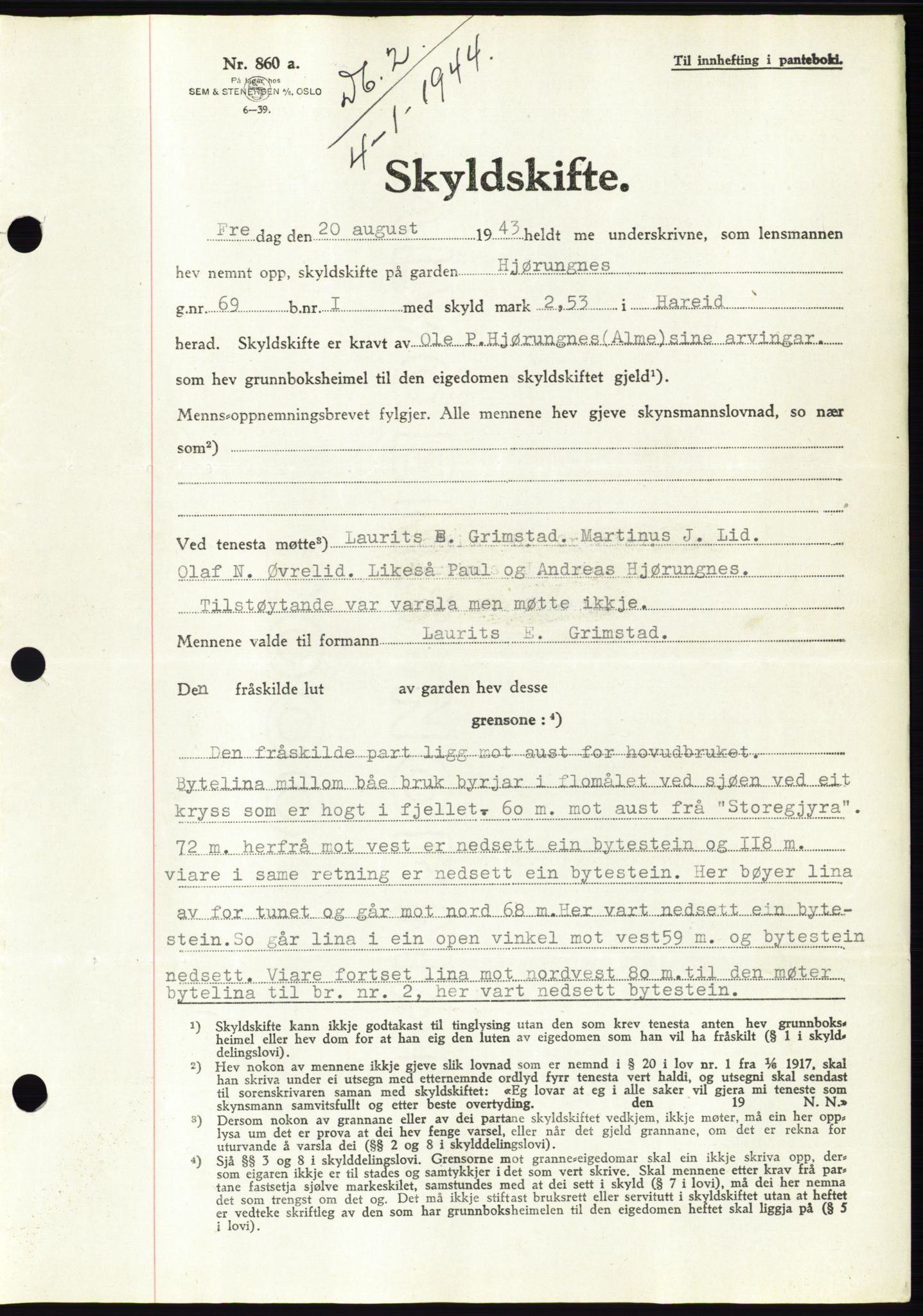 Søre Sunnmøre sorenskriveri, AV/SAT-A-4122/1/2/2C/L0076: Pantebok nr. 2A, 1943-1944, Dagboknr: 2/1944