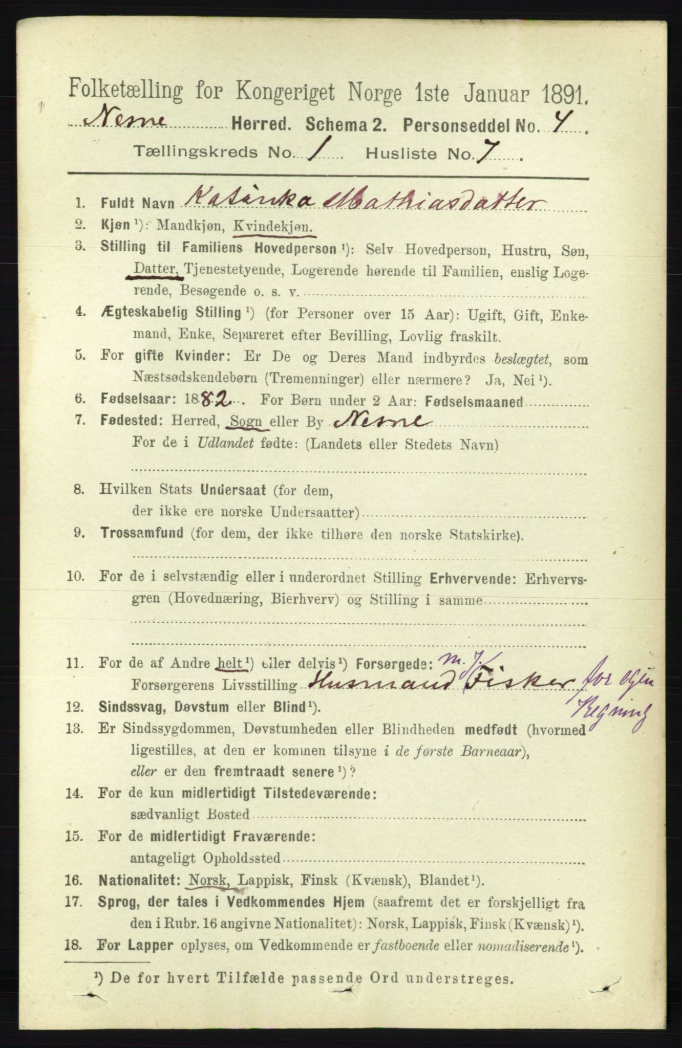 RA, Folketelling 1891 for 1828 Nesna herred, 1891, s. 165