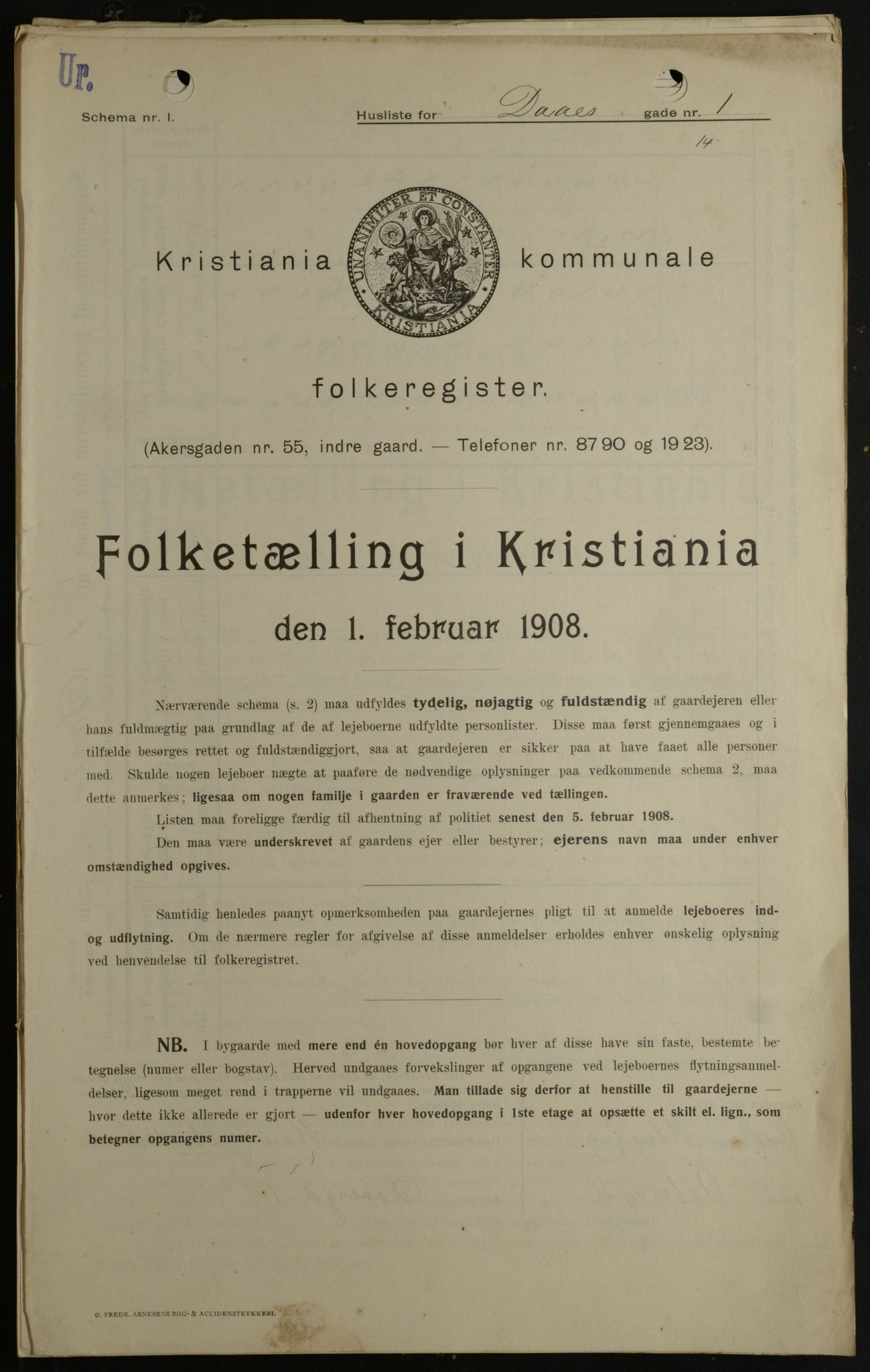 OBA, Kommunal folketelling 1.2.1908 for Kristiania kjøpstad, 1908, s. 16517