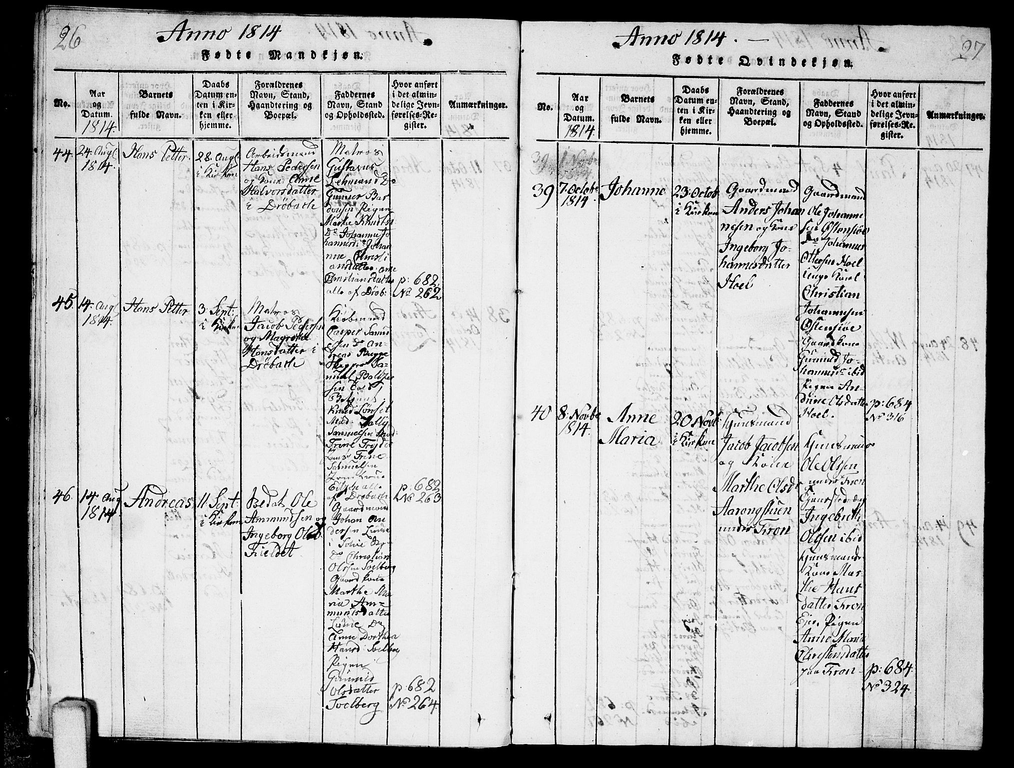 Ås prestekontor Kirkebøker, AV/SAO-A-10894/G/Ga/L0001: Klokkerbok nr. I 1, 1814-1820, s. 26-27