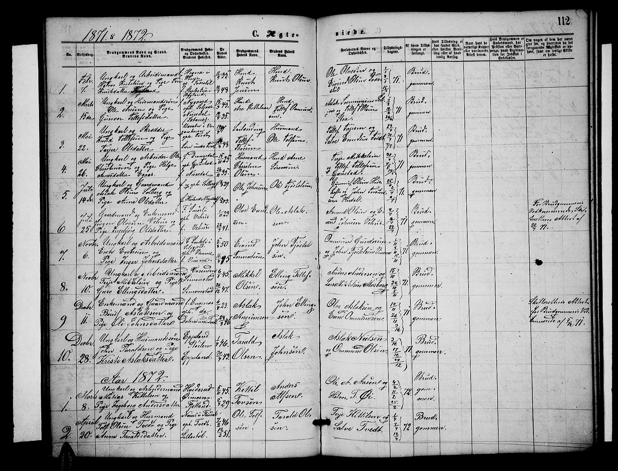 Åmli sokneprestkontor, AV/SAK-1111-0050/F/Fb/Fbc/L0003: Klokkerbok nr. B 3, 1868-1888, s. 112