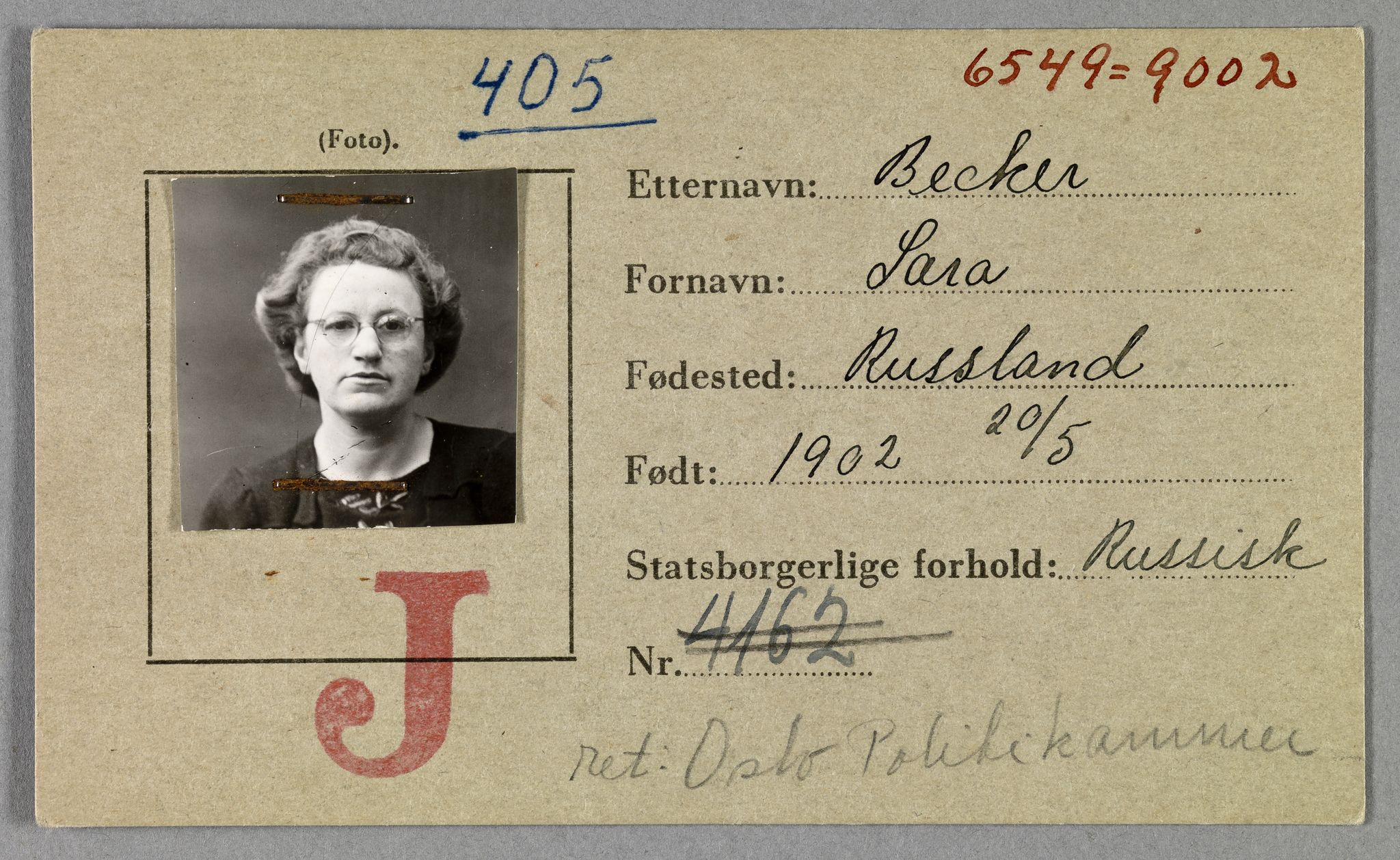 Sosialdepartementet, Våre Falne, AV/RA-S-1708/E/Ee/Eea/L0021A: Legitimasjonskort med fotografier for jøder, 1941-1942, s. 25