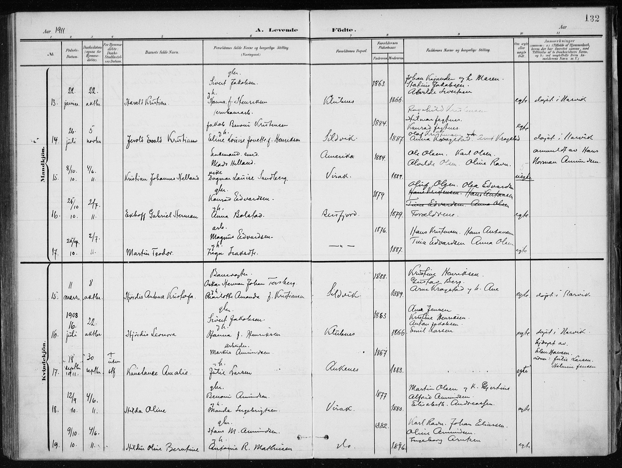 Ministerialprotokoller, klokkerbøker og fødselsregistre - Nordland, SAT/A-1459/866/L0941: Ministerialbok nr. 866A04, 1901-1917, s. 132