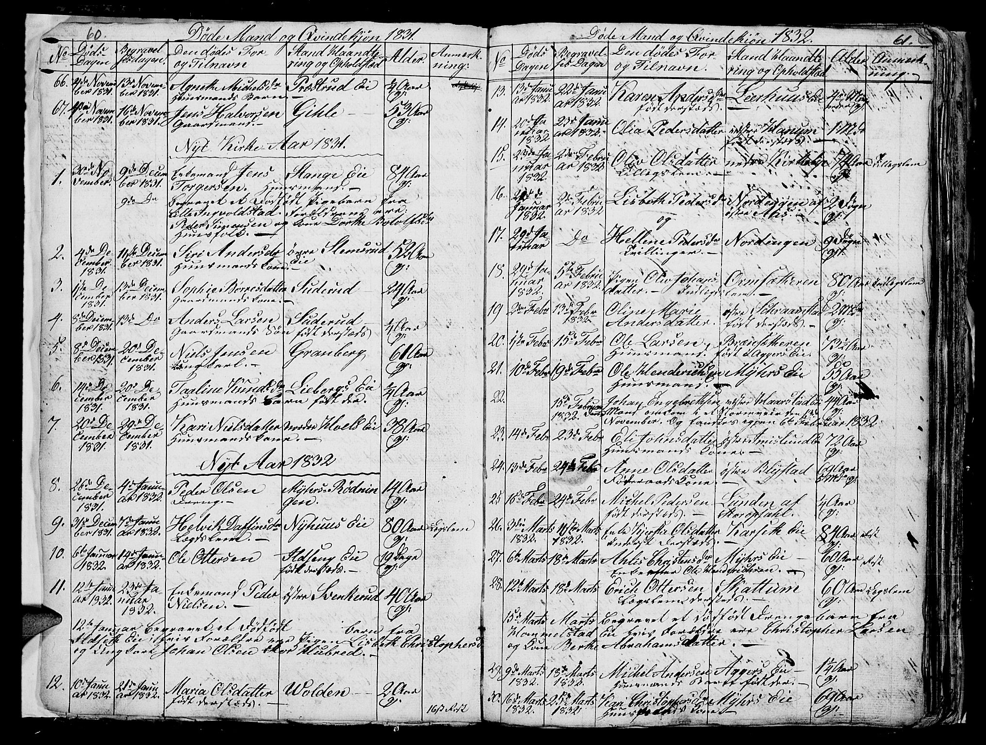 Vang prestekontor, Hedmark, AV/SAH-PREST-008/H/Ha/Hab/L0006: Klokkerbok nr. 6, 1819-1832, s. 60-61