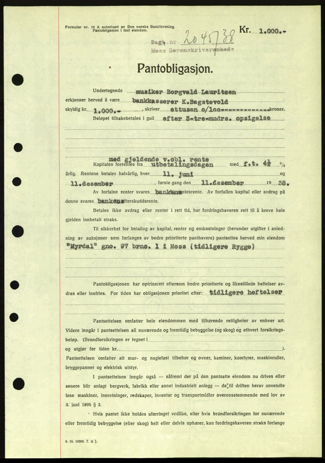 Moss sorenskriveri, SAO/A-10168: Pantebok nr. B6, 1938-1938, Dagboknr: 2045/1938