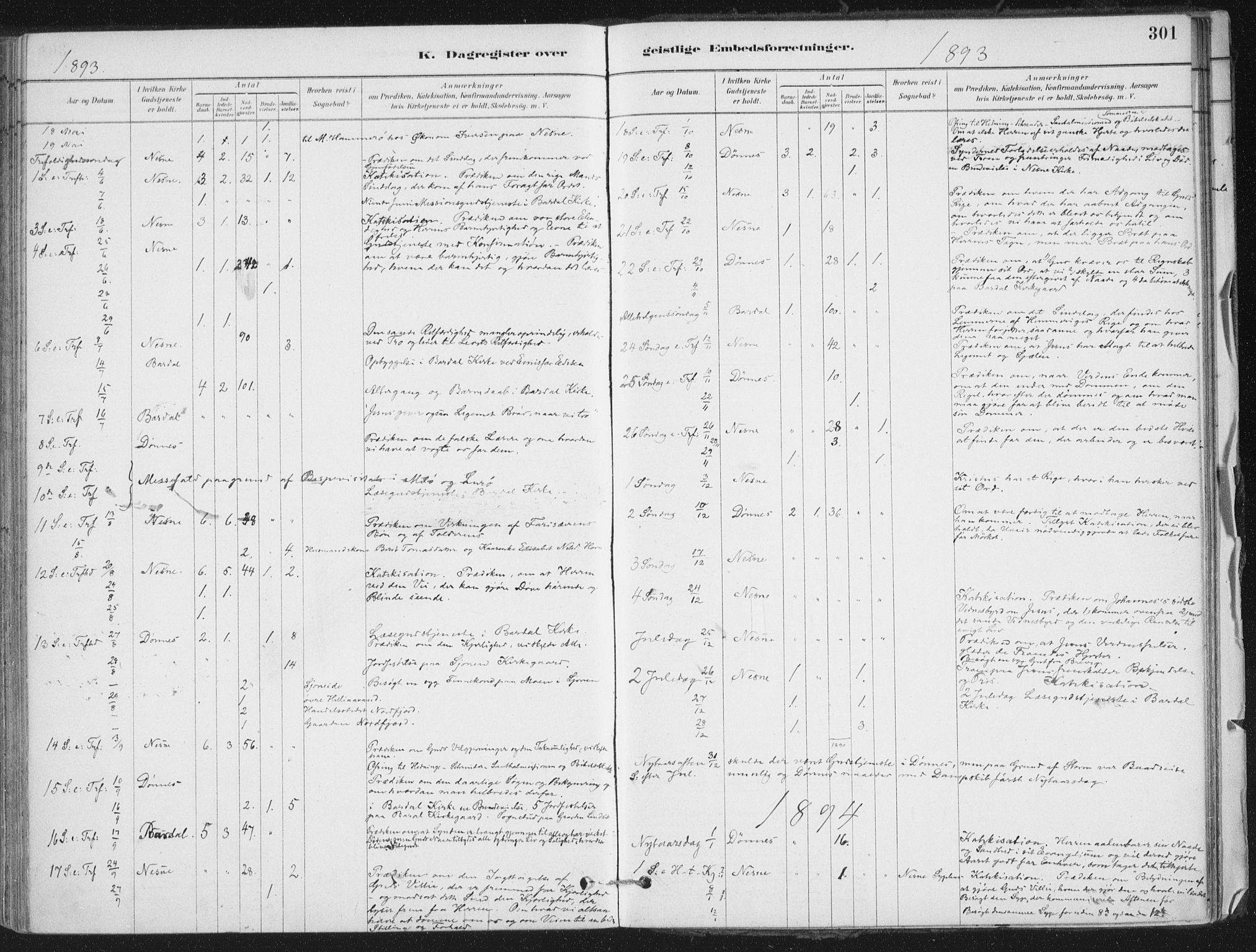 Ministerialprotokoller, klokkerbøker og fødselsregistre - Nordland, SAT/A-1459/838/L0553: Ministerialbok nr. 838A11, 1880-1910, s. 301