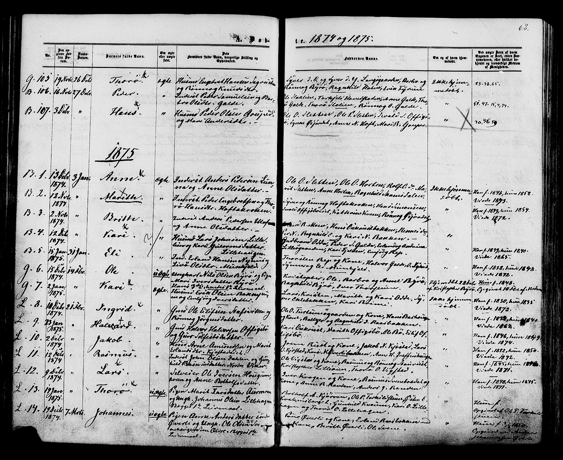 Lom prestekontor, AV/SAH-PREST-070/K/L0007: Ministerialbok nr. 7, 1863-1884, s. 62