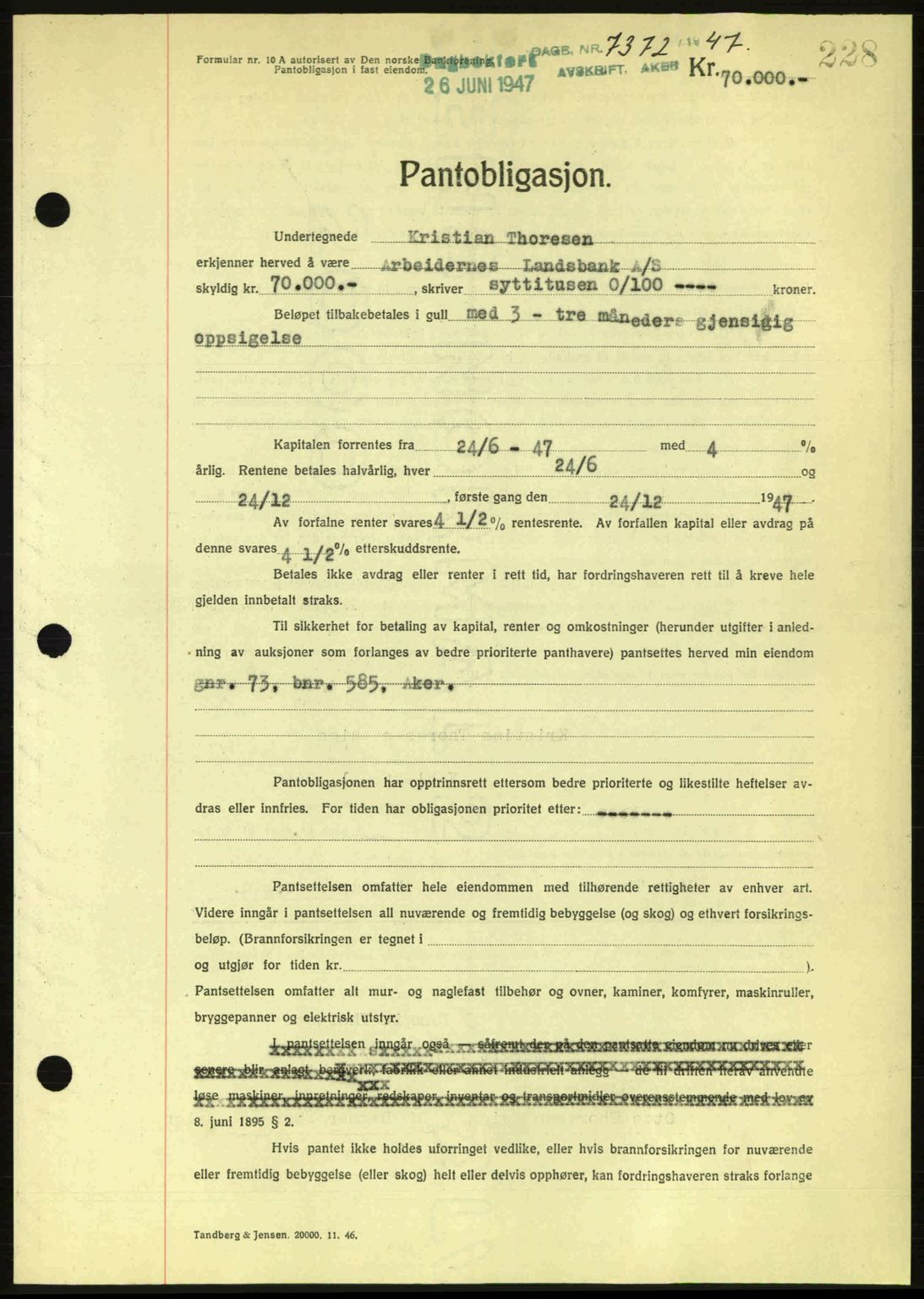 Aker herredsskriveri, SAO/A-10896/G/Gb/Gba/Gbac/L0044: Pantebok nr. B216-217, 1947-1947, Dagboknr: 7372/1947