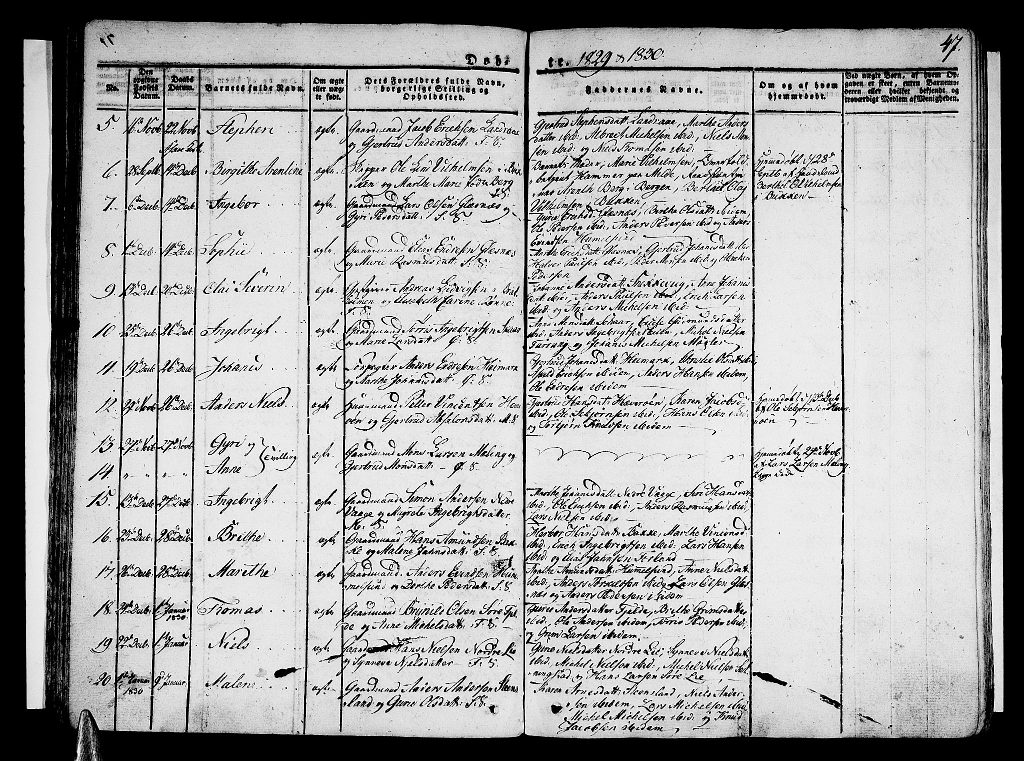 Sund sokneprestembete, AV/SAB-A-99930: Ministerialbok nr. A 12, 1825-1835, s. 47