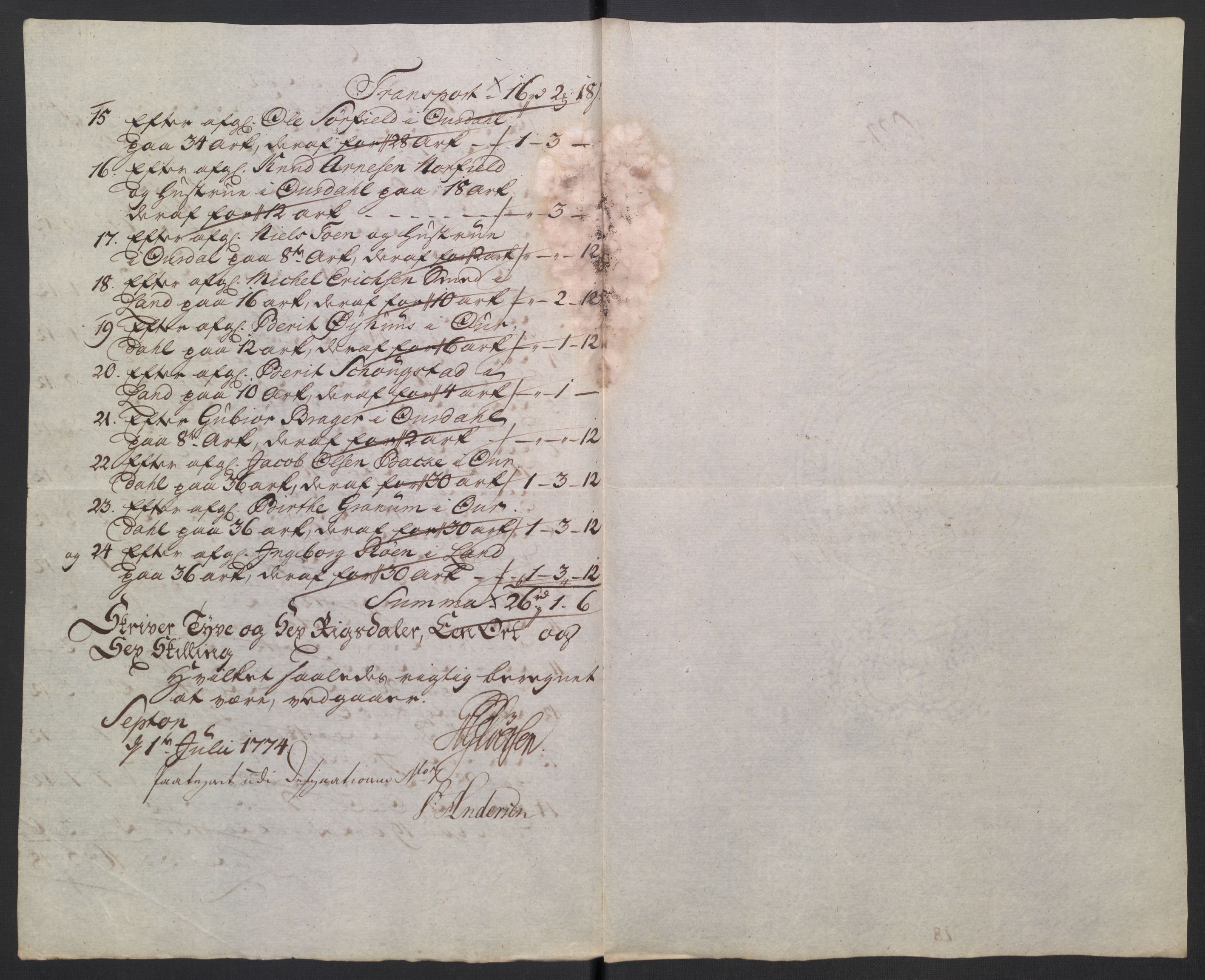 Rentekammeret inntil 1814, Reviderte regnskaper, Mindre regnskaper, AV/RA-EA-4068/Rb/L0014: Opplands amt, 1771-1779, s. 139