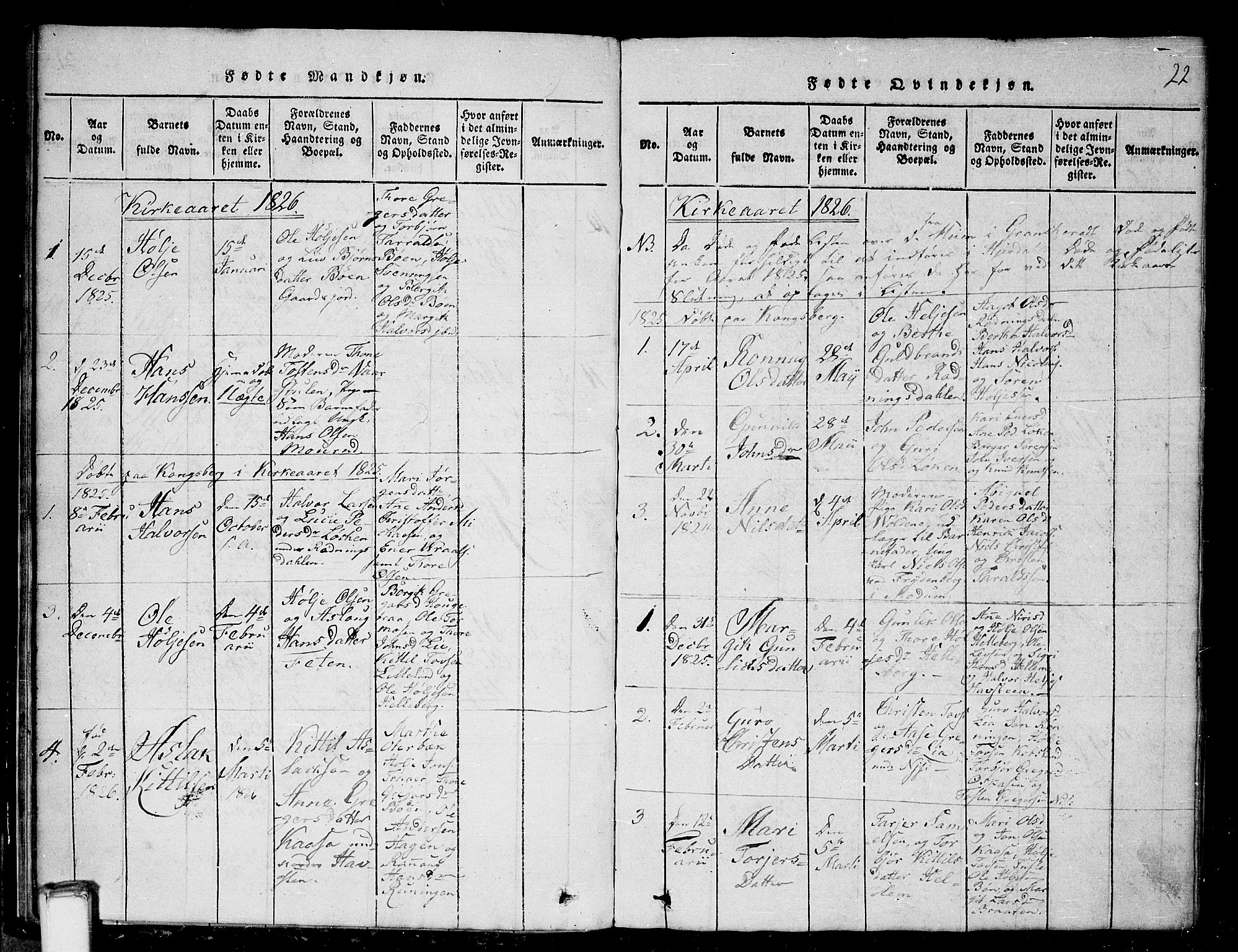 Gransherad kirkebøker, AV/SAKO-A-267/G/Ga/L0001: Klokkerbok nr. I 1, 1815-1842, s. 22