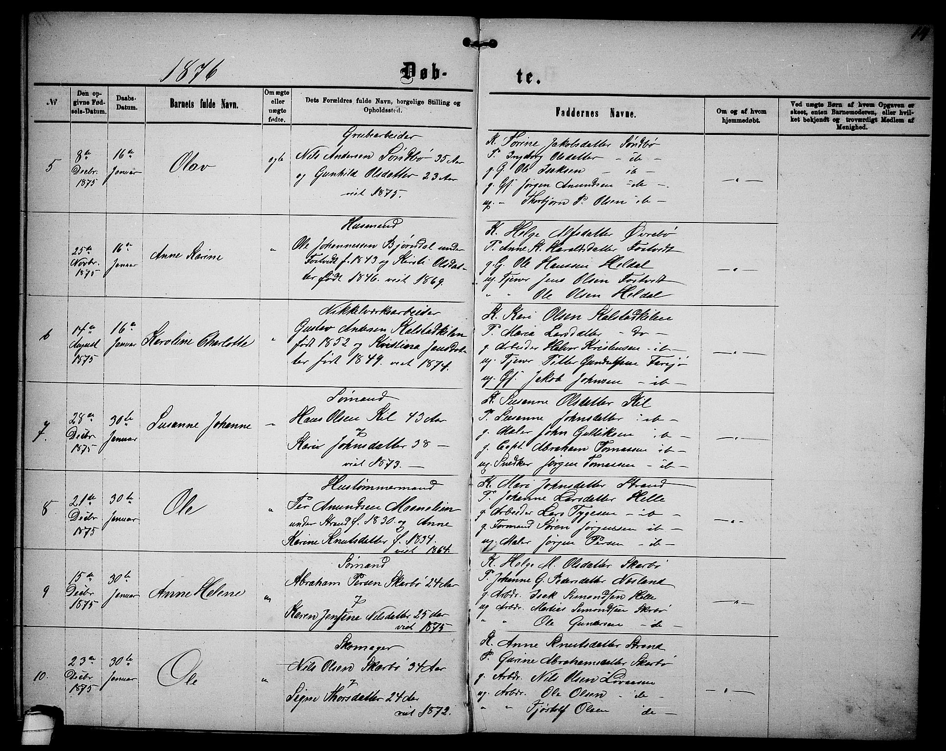 Sannidal kirkebøker, AV/SAKO-A-296/G/Ga/L0002: Klokkerbok nr. 2, 1875-1886, s. 14