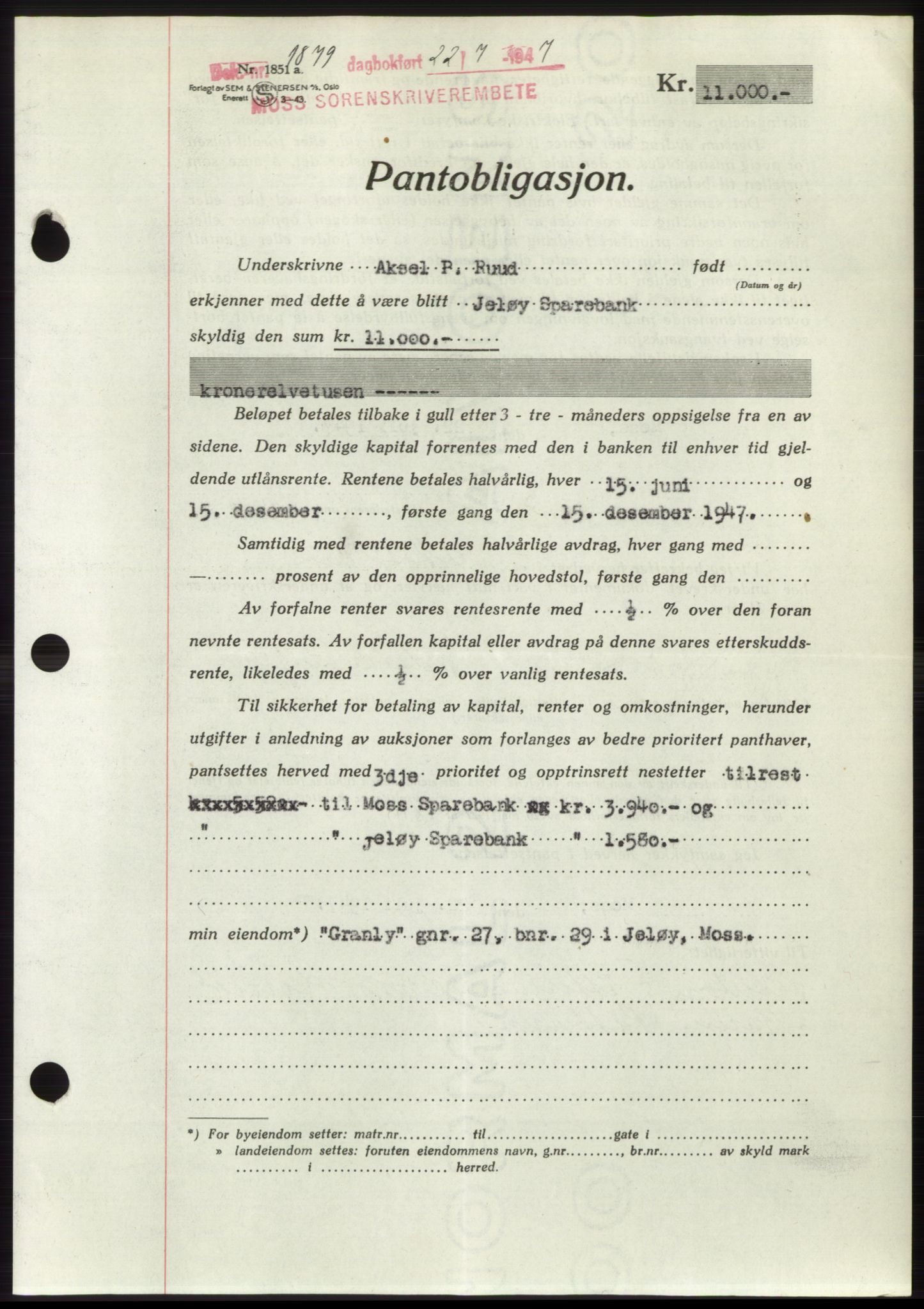 Moss sorenskriveri, SAO/A-10168: Pantebok nr. B17, 1947-1947, Dagboknr: 1879/1947